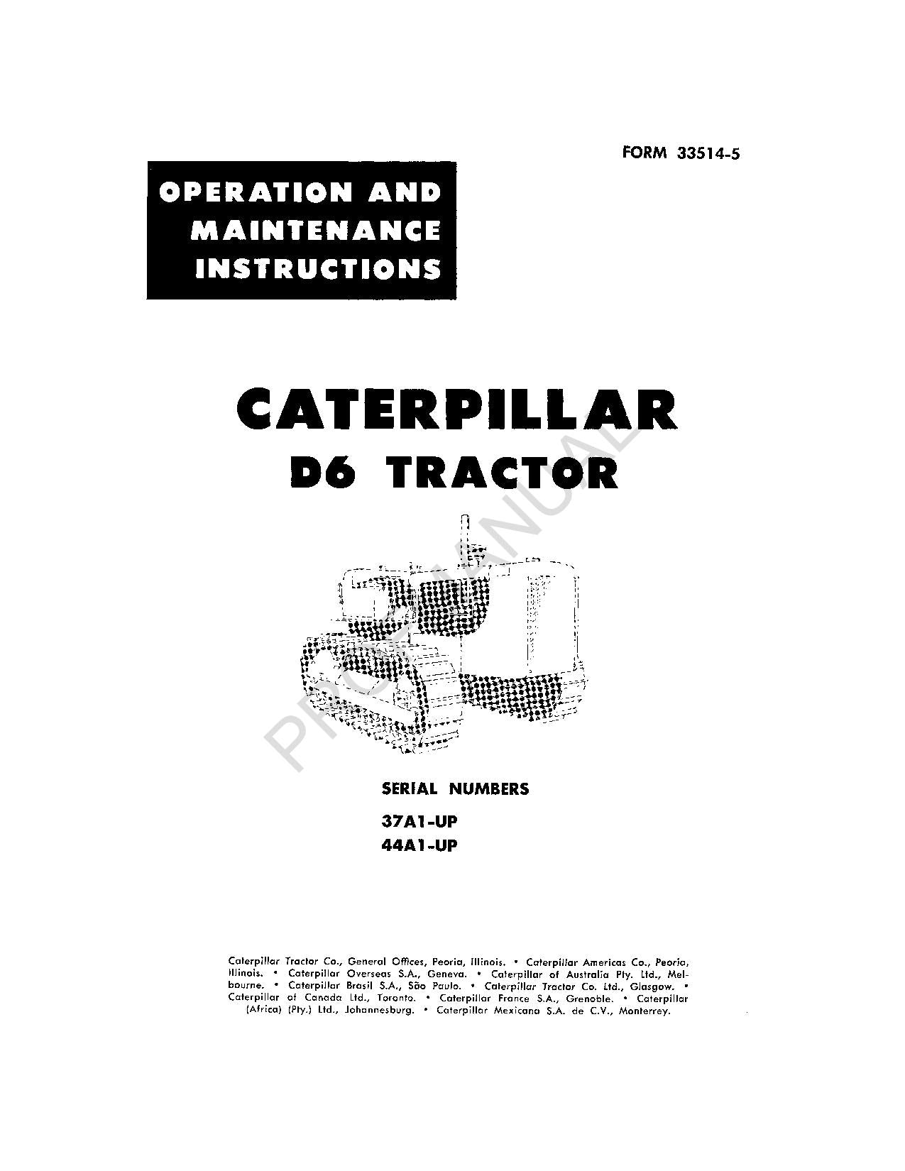 Manuel d'entretien du tracteur Caterpillar D6 44A1-Up 37A1-Up