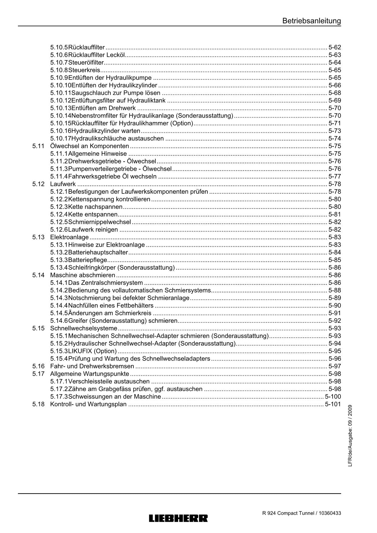 Liebherr R924 CompacTTunnel Hydraulikbagger Umschlaggerät Betriebsanleitung