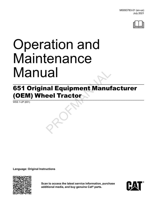 Caterpillar 651 Equipment Manufacturer Wheel Tractor Operators Manual