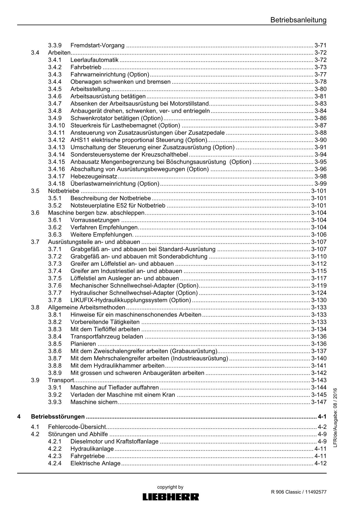 Liebherr R906 Classic Hydraulikbagger Betriebsanleitung 11492577