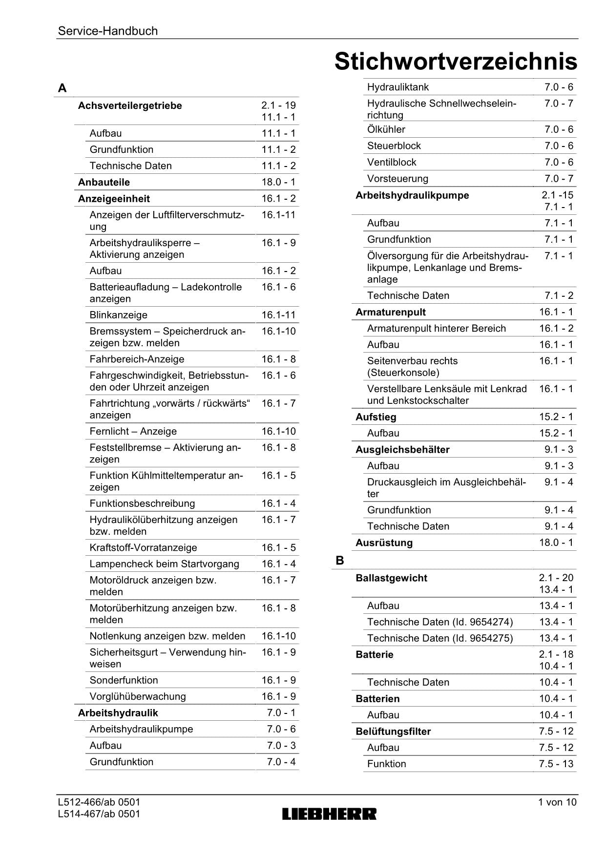 Liebherr L512 L514 L512 L514 Stereo Radlader Reparaturhandbuch Werkstatthandbuch