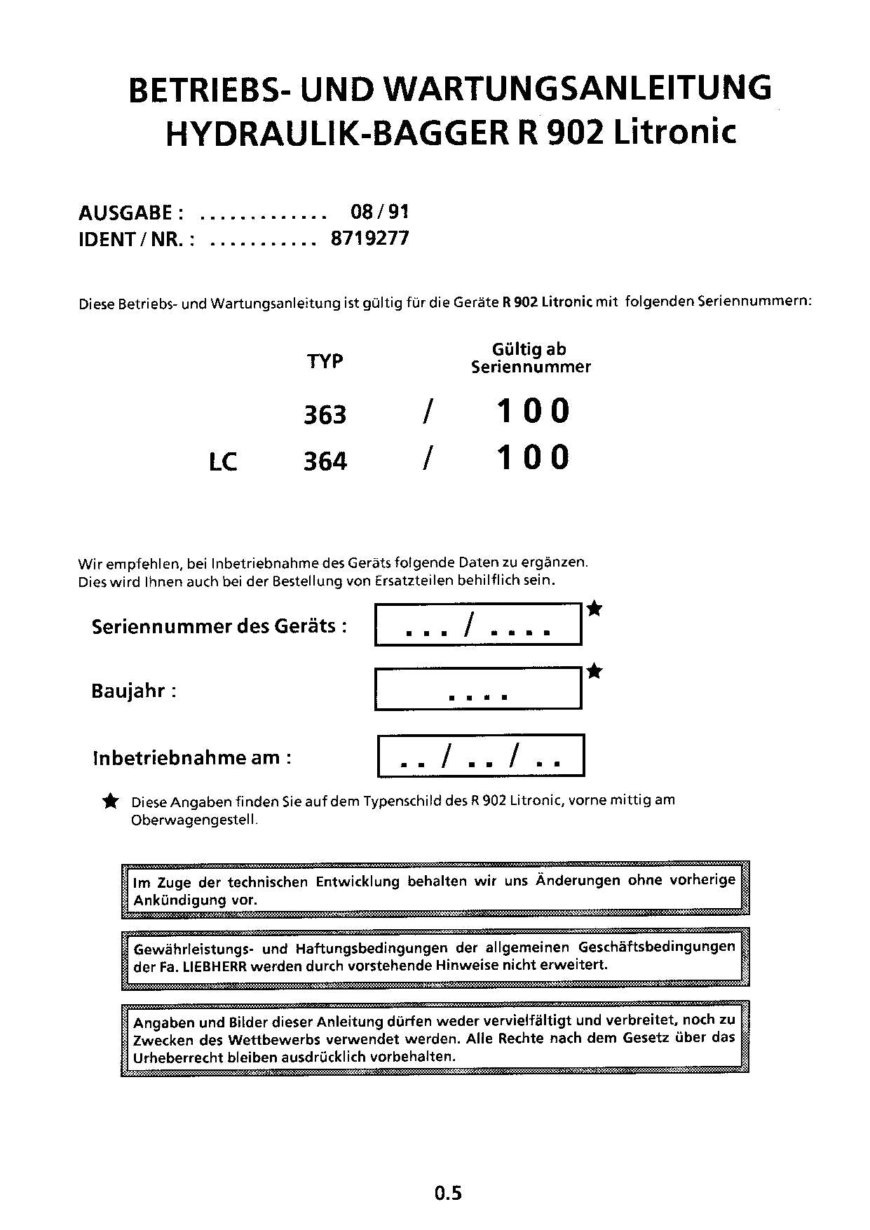 Liebherr R902 Litronic Hydraulikbagger Manuel d'instructions Manuel d'entretien