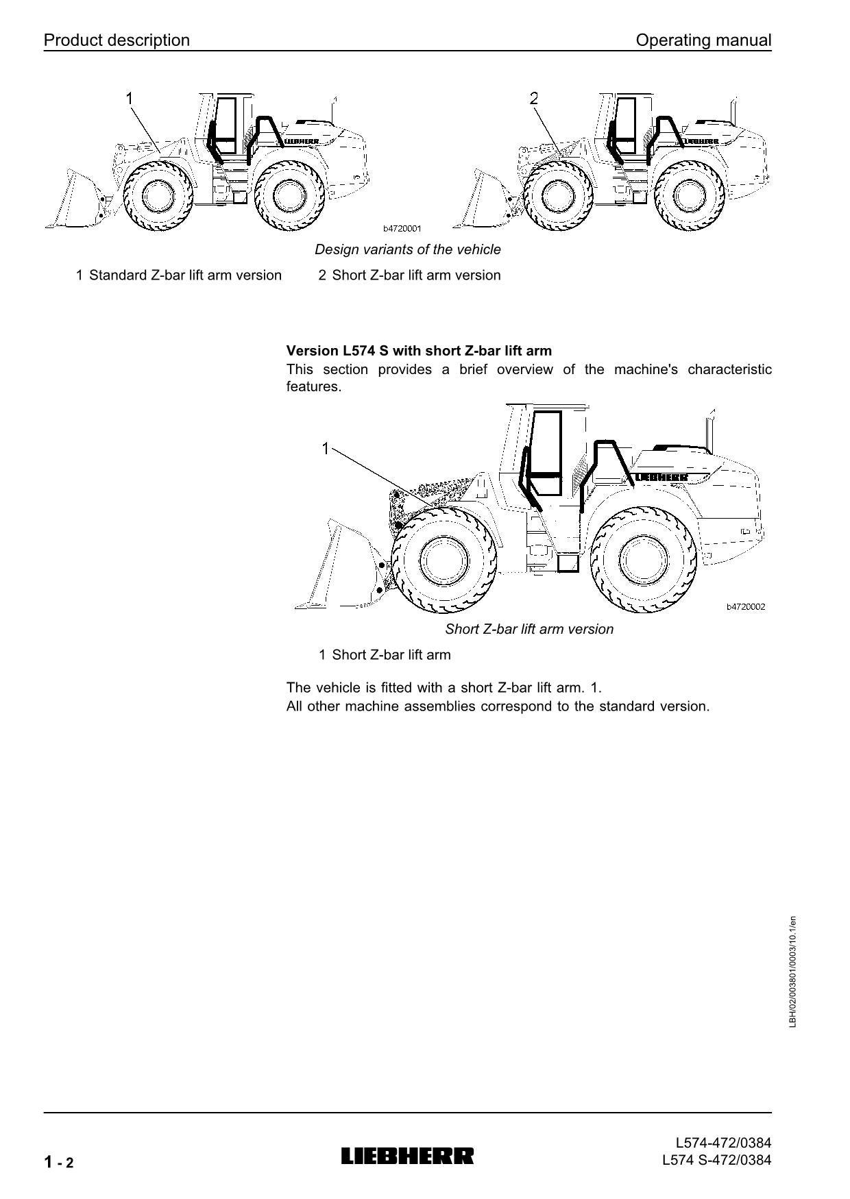 Liebherr L574 L574 S Wheel Loader Operators manual serial 0384