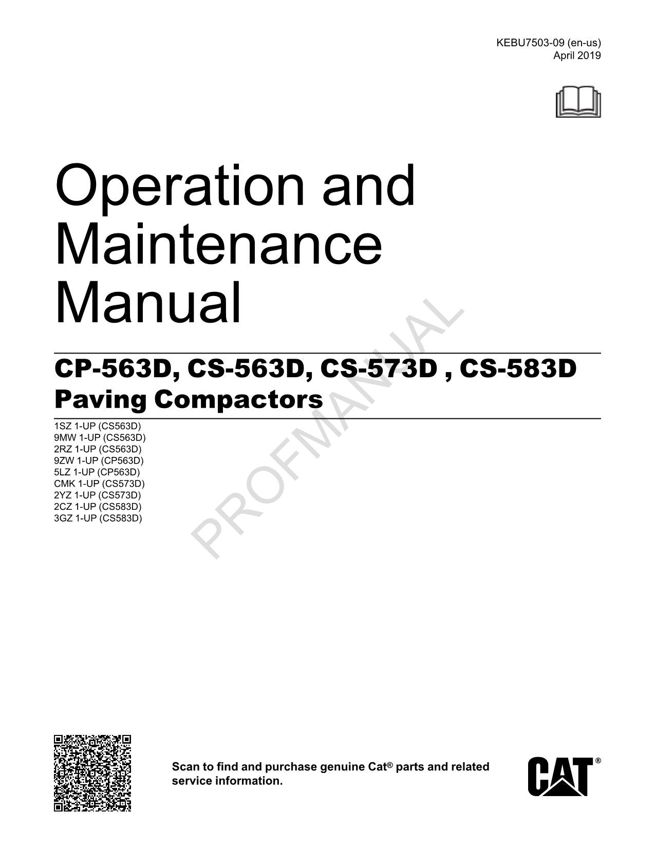 Caterpillar CP 563D CS 563D CS 573D CS 583D Paving Compactor Operators Manual