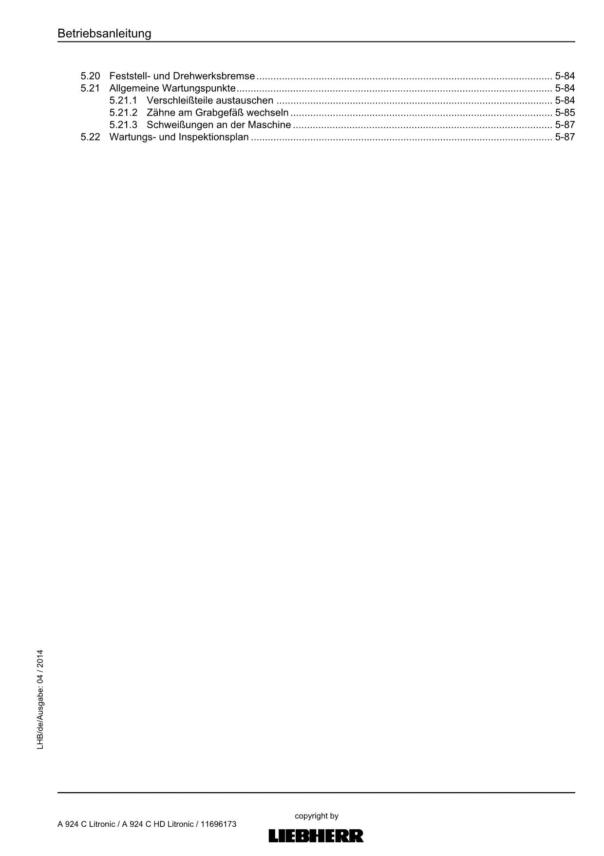 Liebherr A924 C A924 C HD Litronic Umschlaggerät Betriebsanleitung 57100