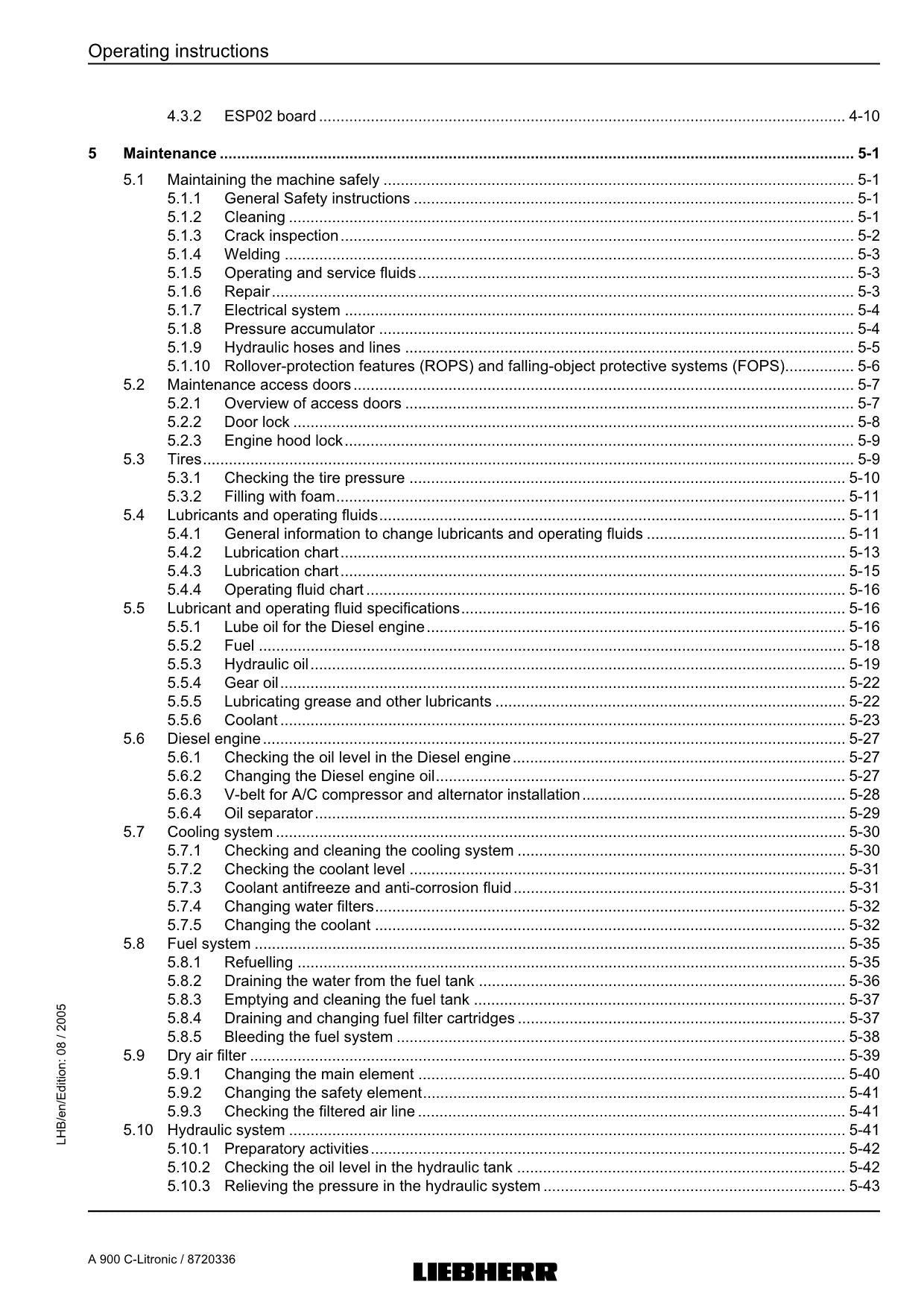 Liebherr A900 C-Litronic Excavator  Operators manual