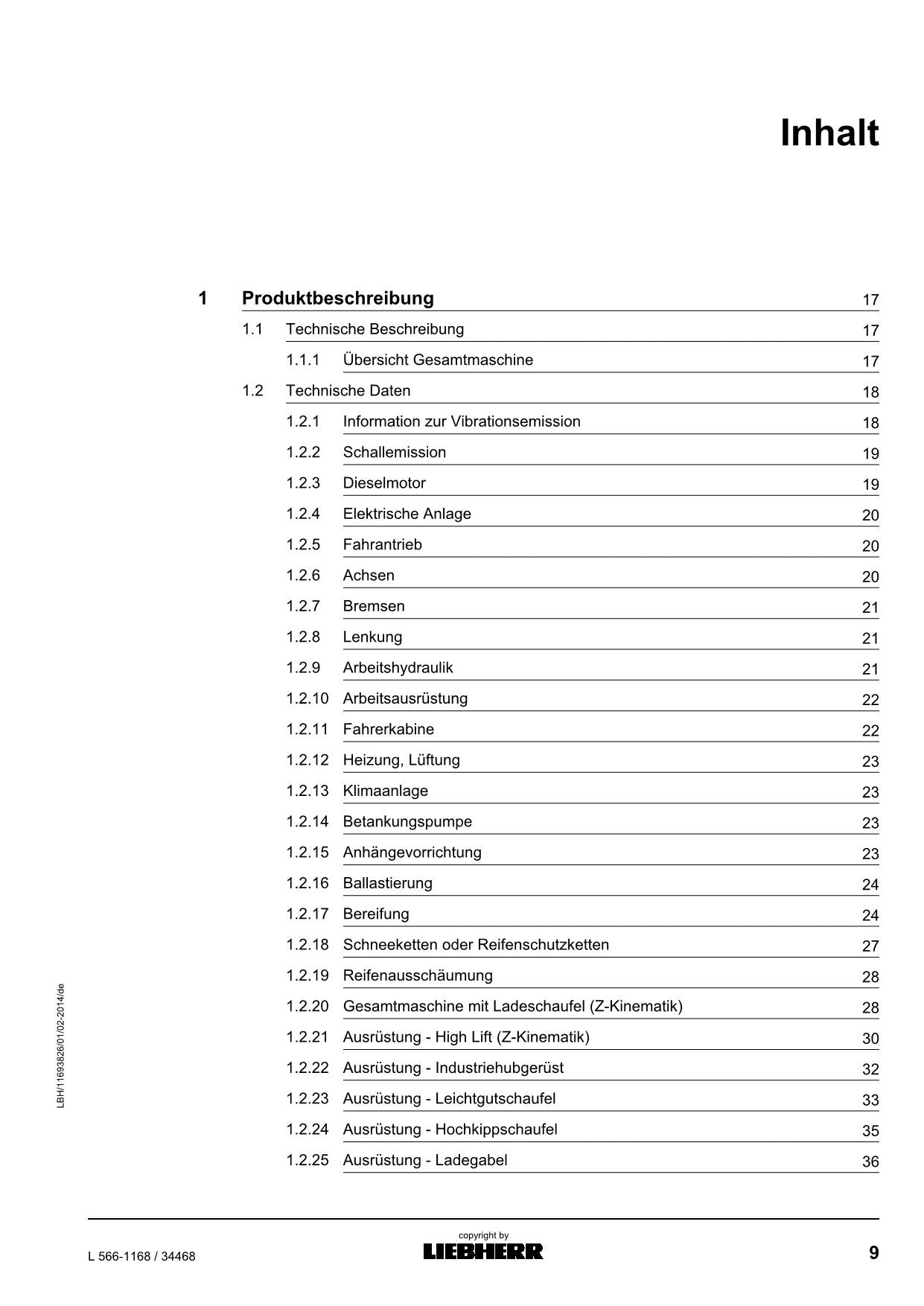Liebherr L566 Radlader Betriebsanleitung ser 34468