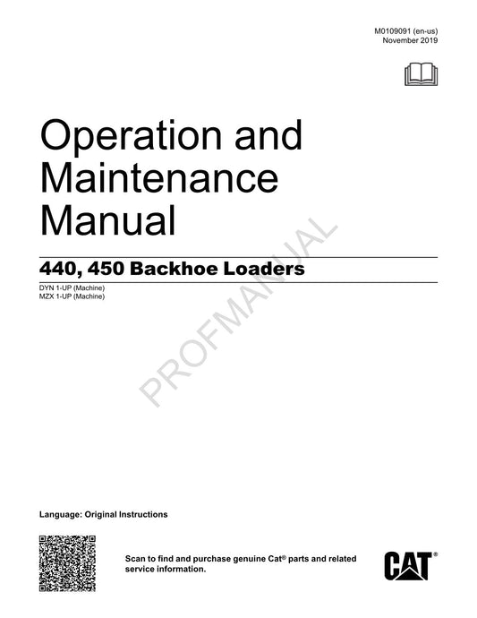 Manuel d'entretien de l'opérateur de la chargeuse-pelleteuse Caterpillar 440 450 DYN1-UP MZX1-UP