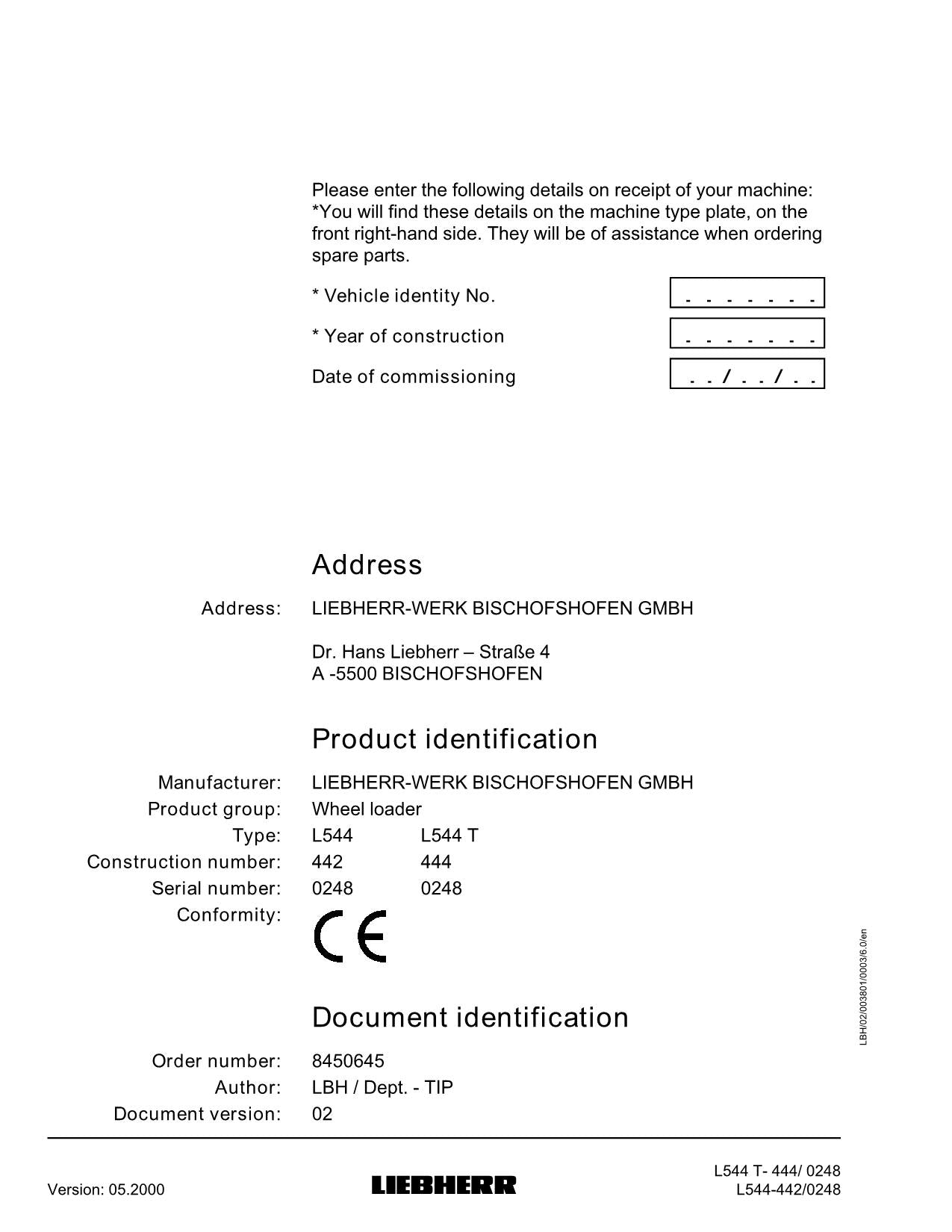 Manuel d'utilisation de la chargeuse sur pneus Liebherr L544 - L544 T