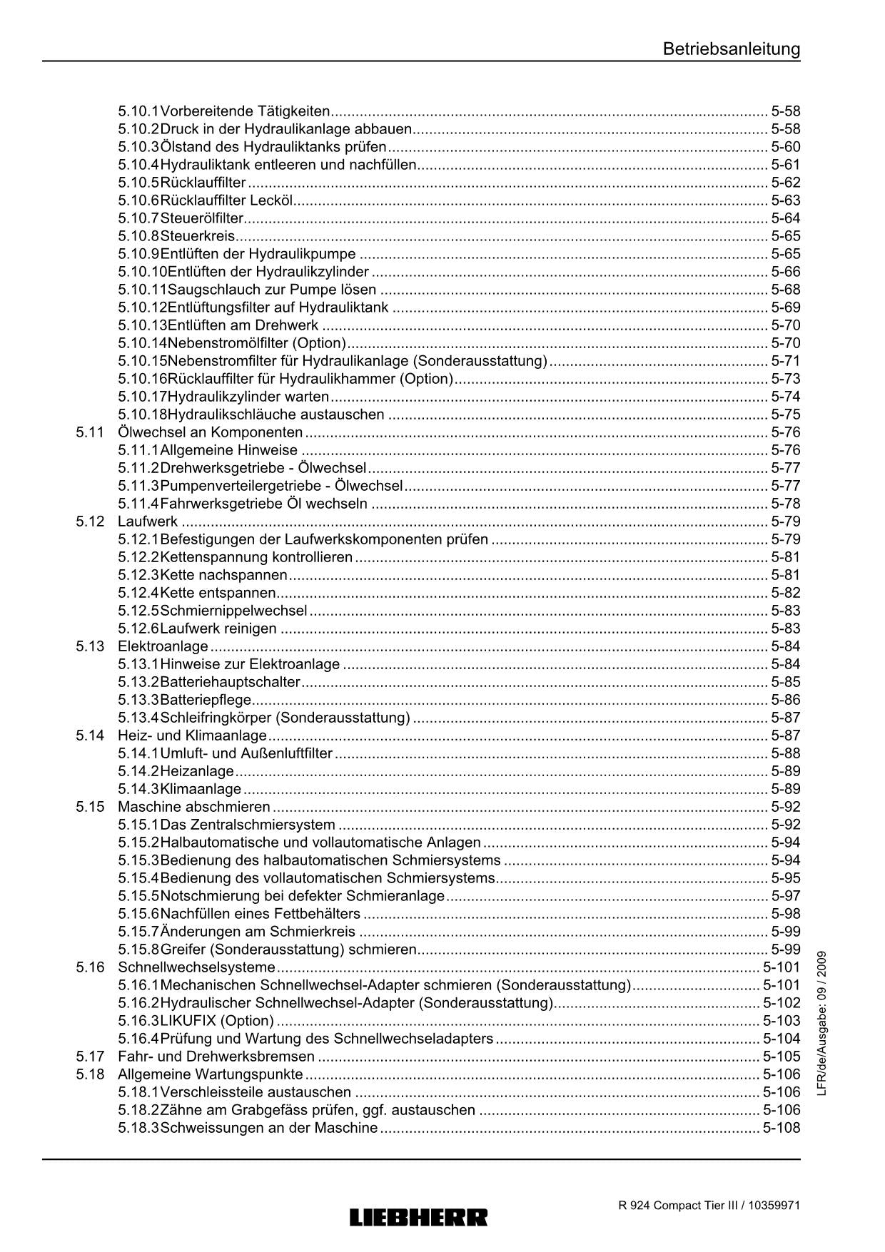 Liebherr R924 CompacTTieRIII Hydraulikbagger Betriebsanleitung ser 20472