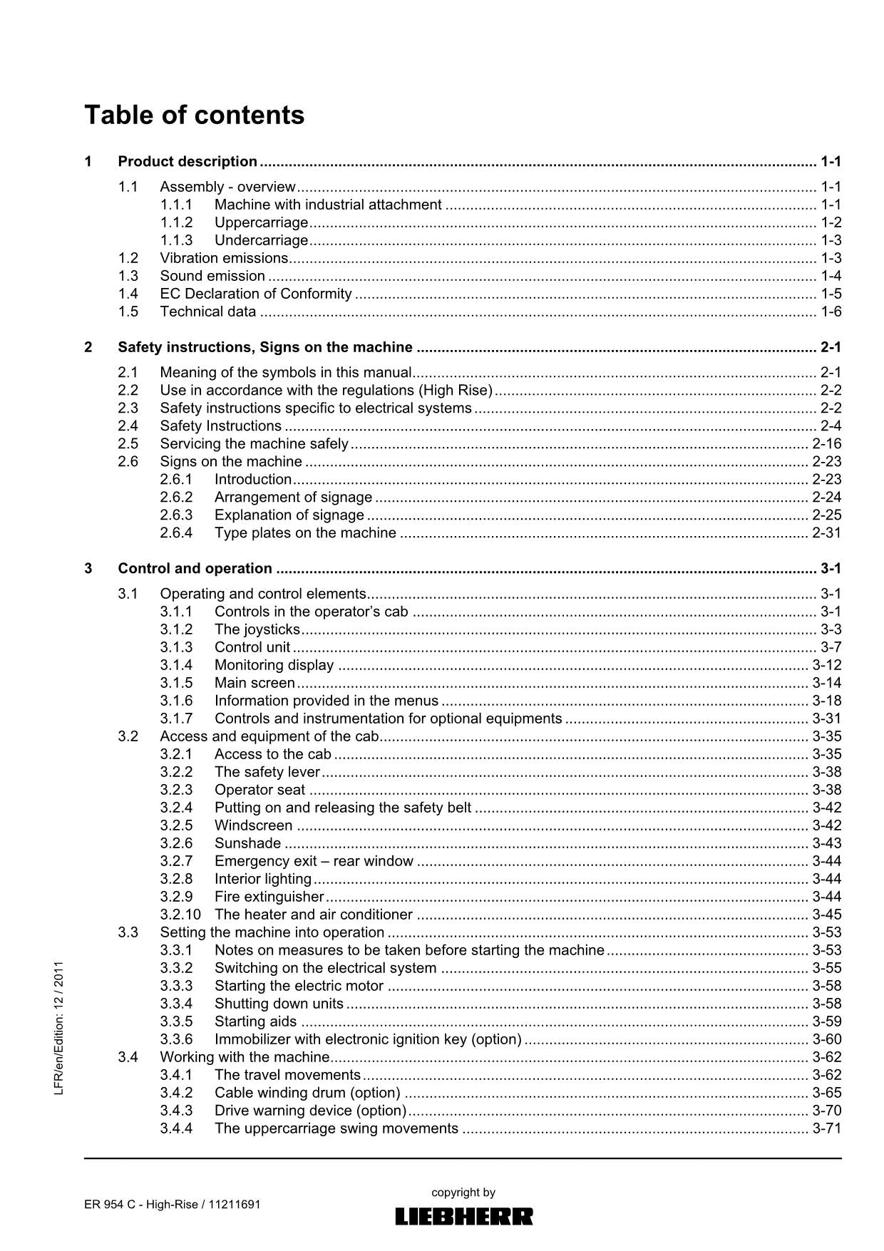 Liebherr ER954 C - High-Rise Excavator Operators manual