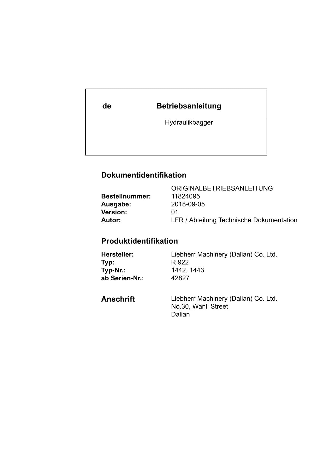 Ensacheuse Liebherr R922 Betriebsanleitung