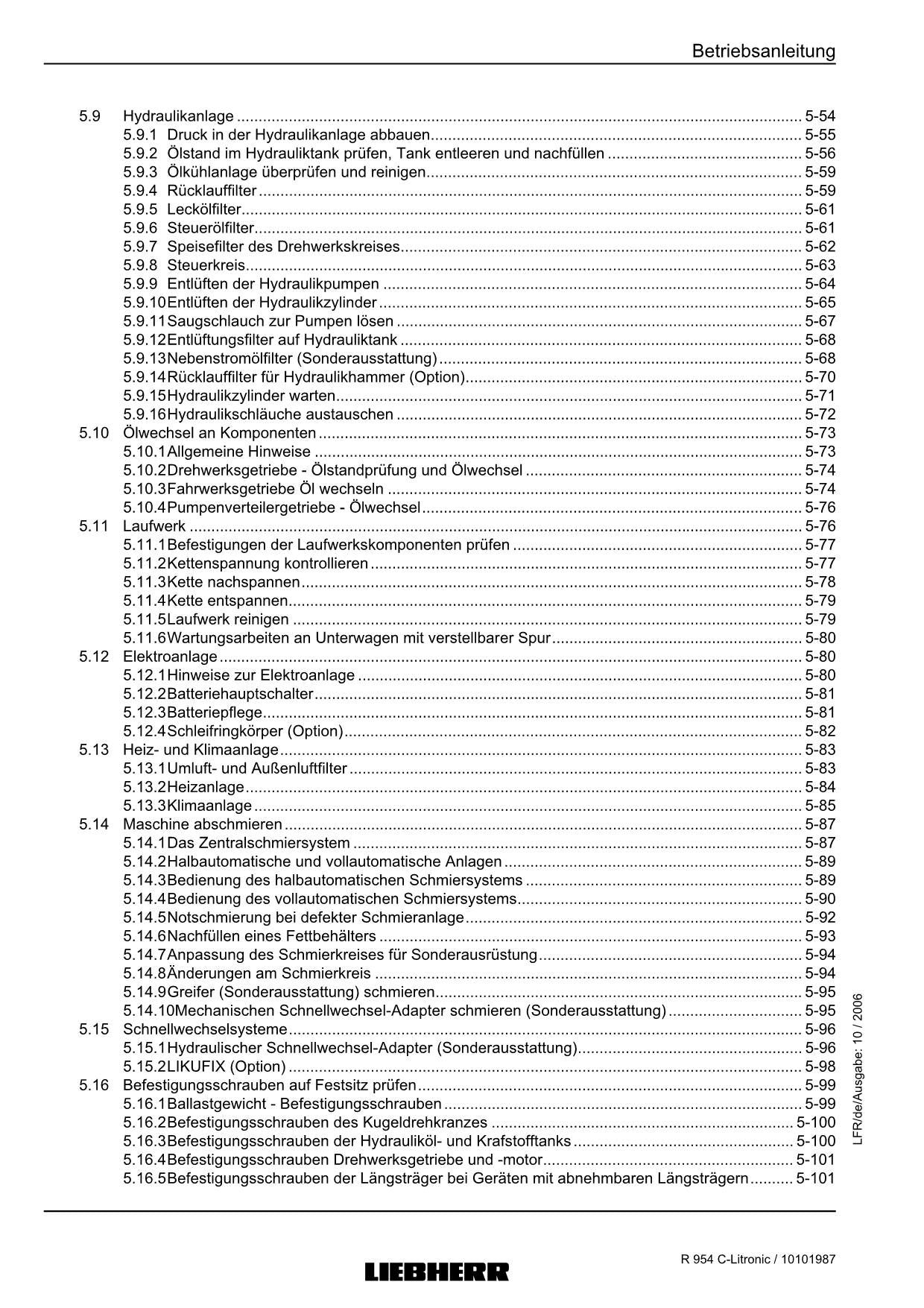Liebherr R954 C Abbruchgerät 17586 Hydraulikbagger Betriebsanleitung