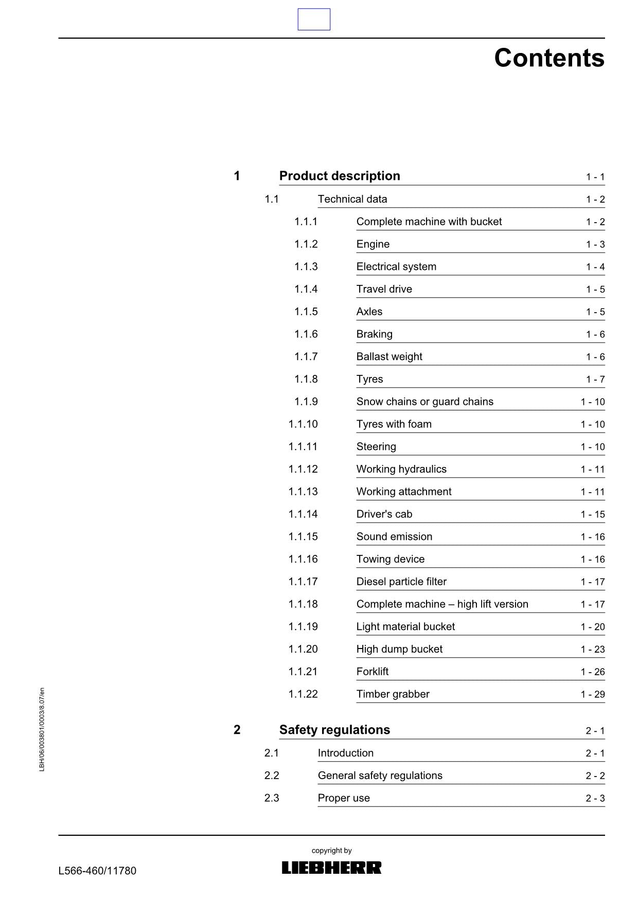 Liebherr L566 2plus2 Wheel Loader Operators manual