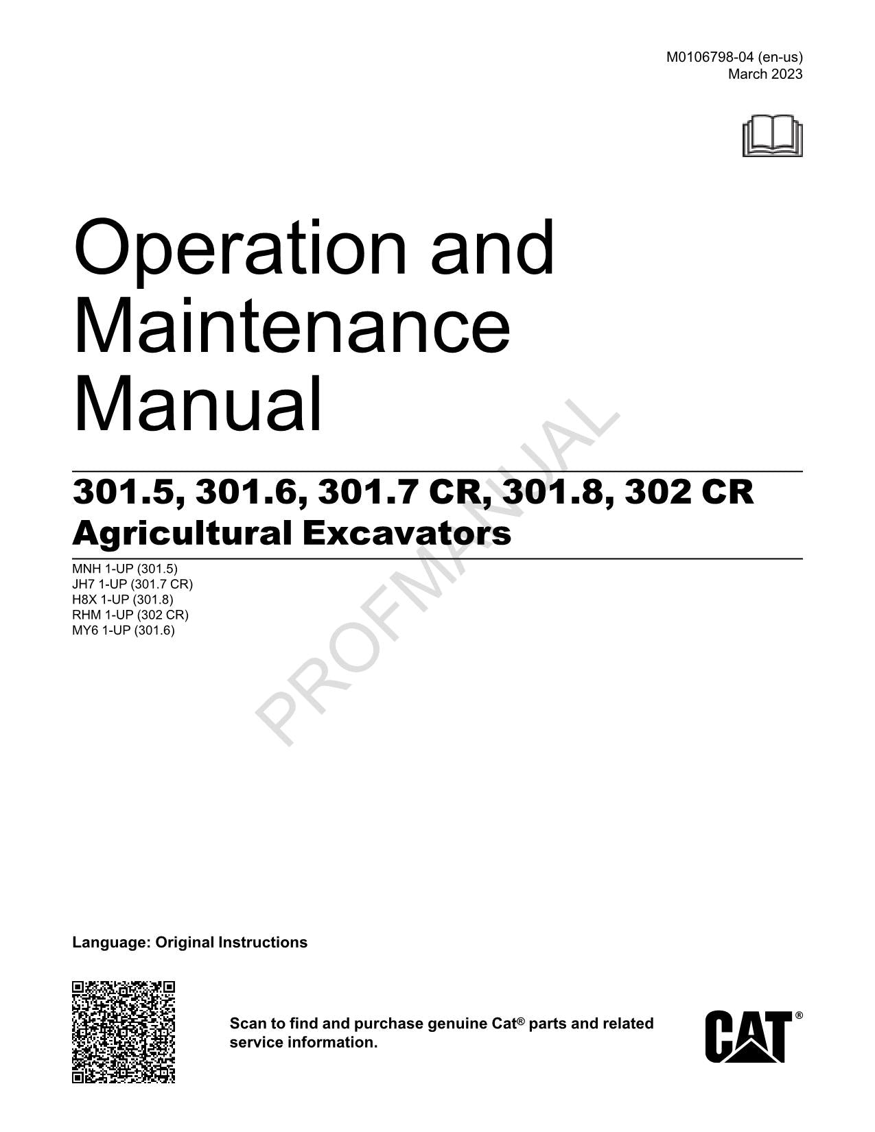 Caterpillar 301.5 301.6 301.7 CR Agricultural Excavator Operators Manual