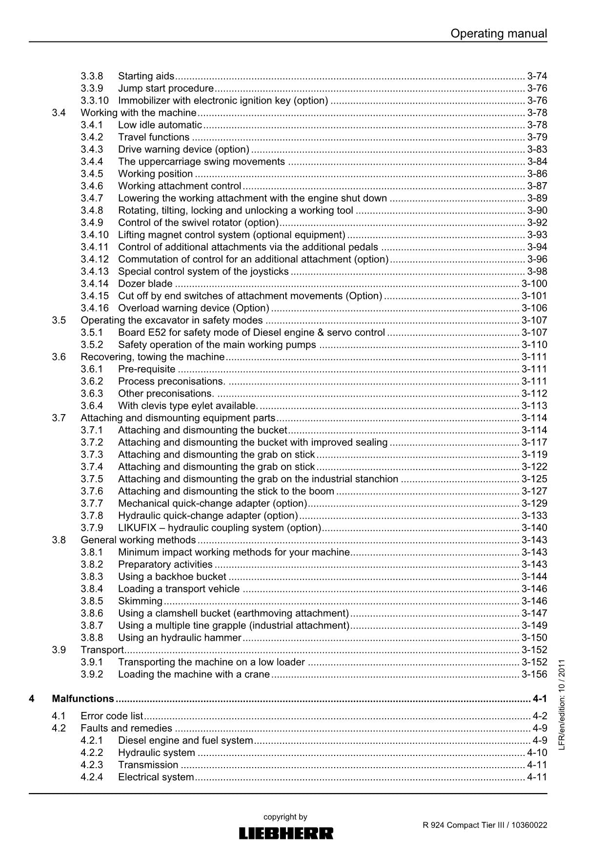 Liebherr R924 Compact TieRIII Excavator Operators manual serial 31010