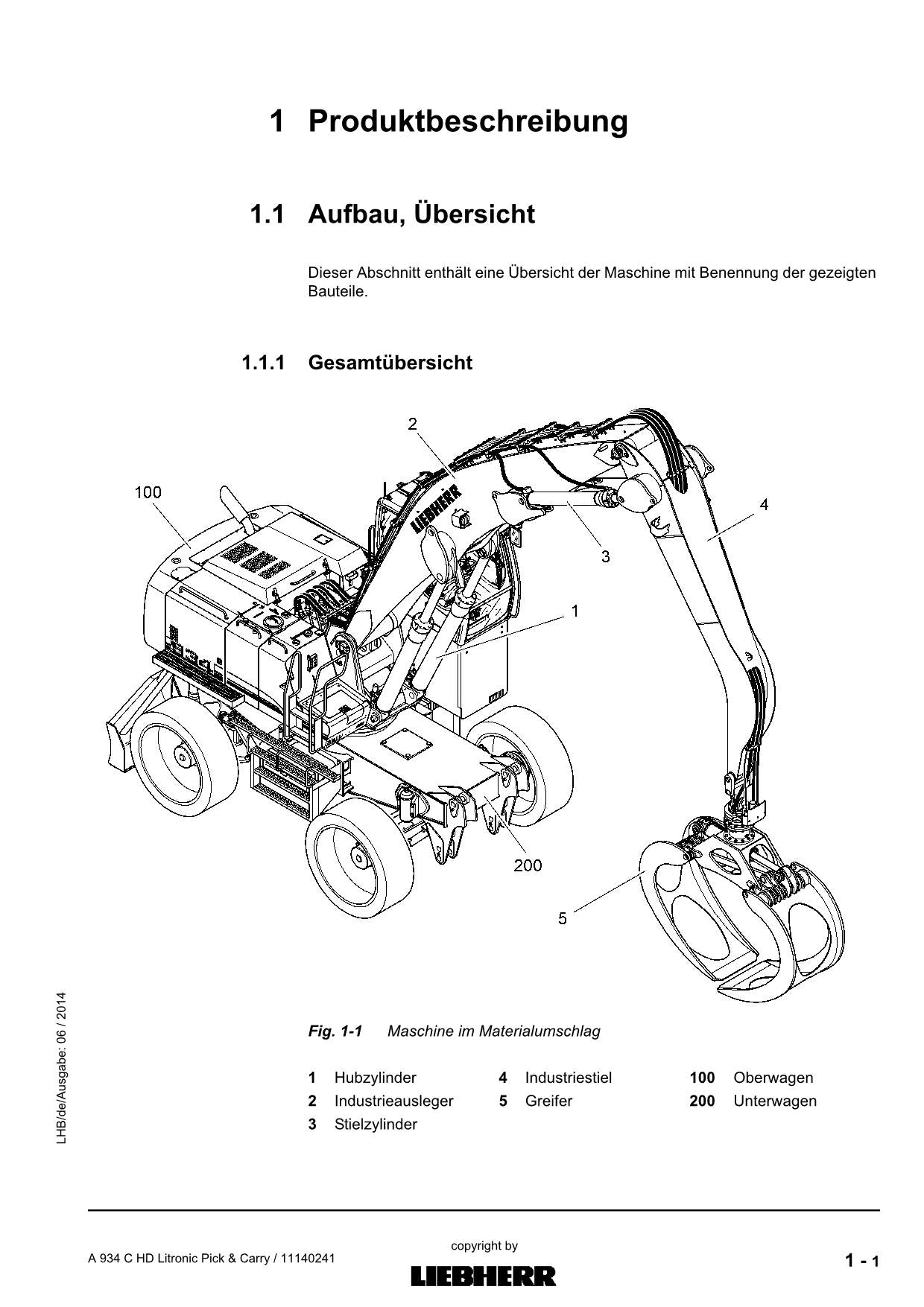 Liebherr A934 C HD Litronic Pick Carry Umschlaggerät Betriebsanleitung 2015