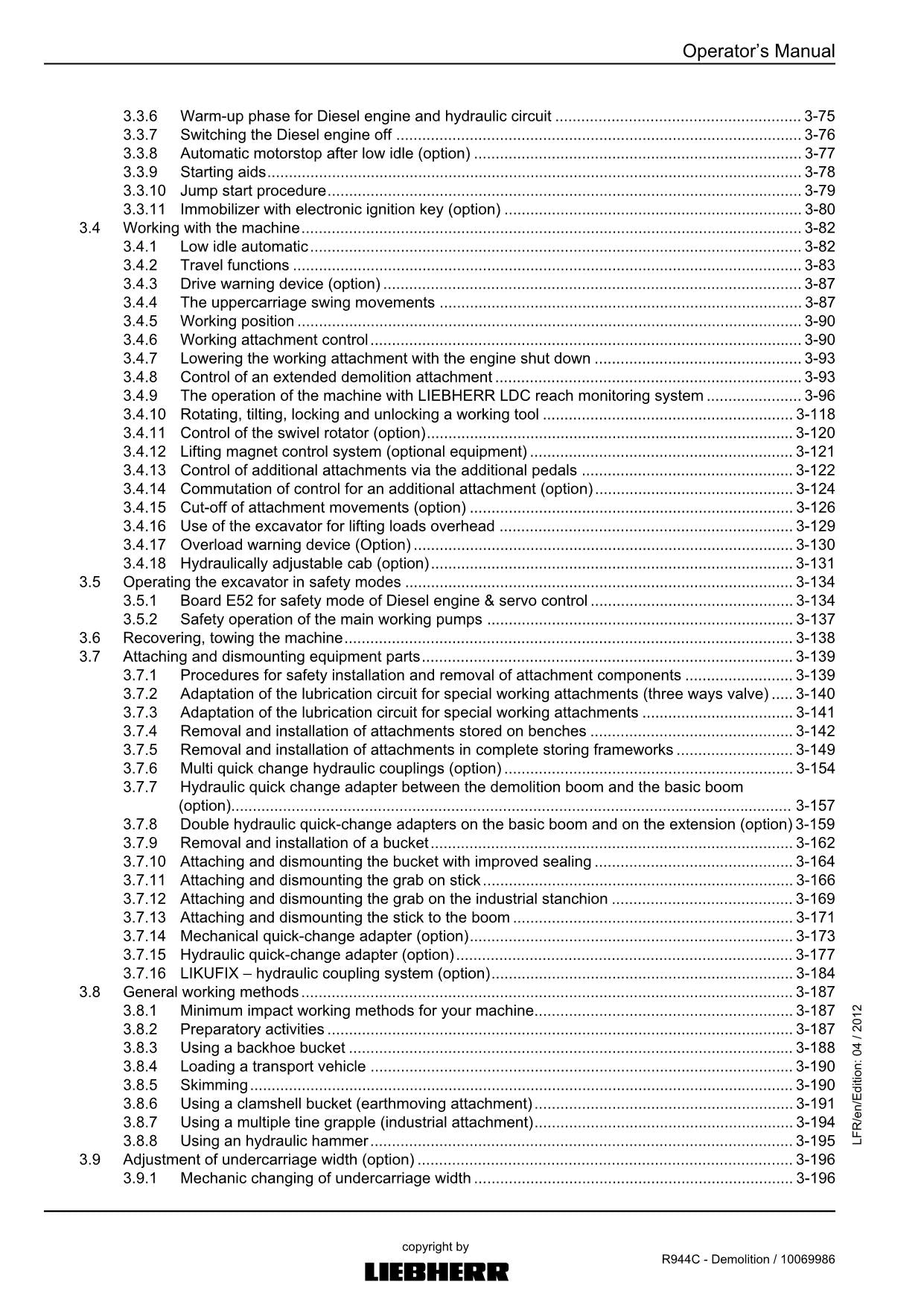 Liebherr R944 C Demolition Excavator Operators manual serial 31212