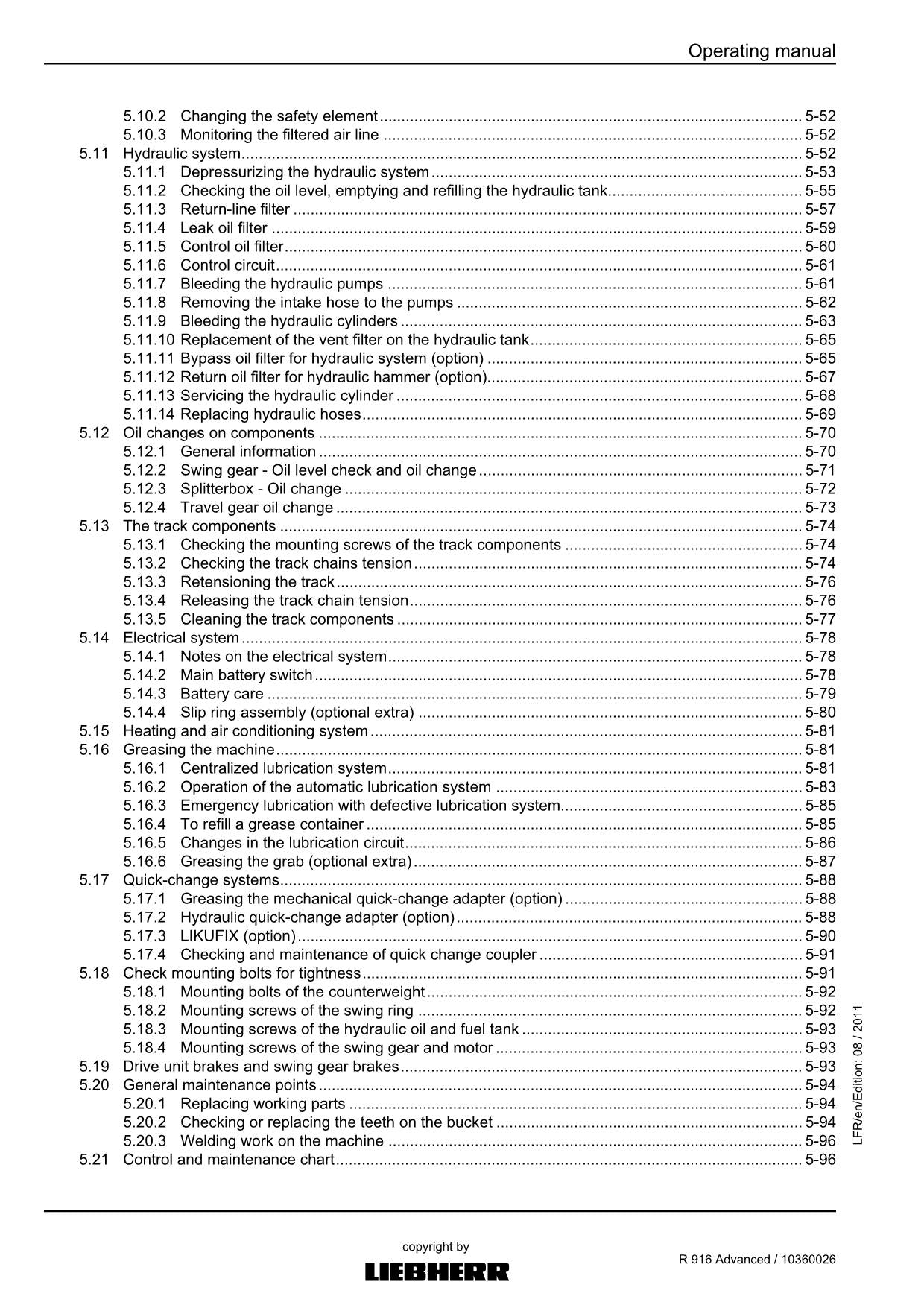 Liebherr R916 Advanced Excavator Operators manual serial 31150