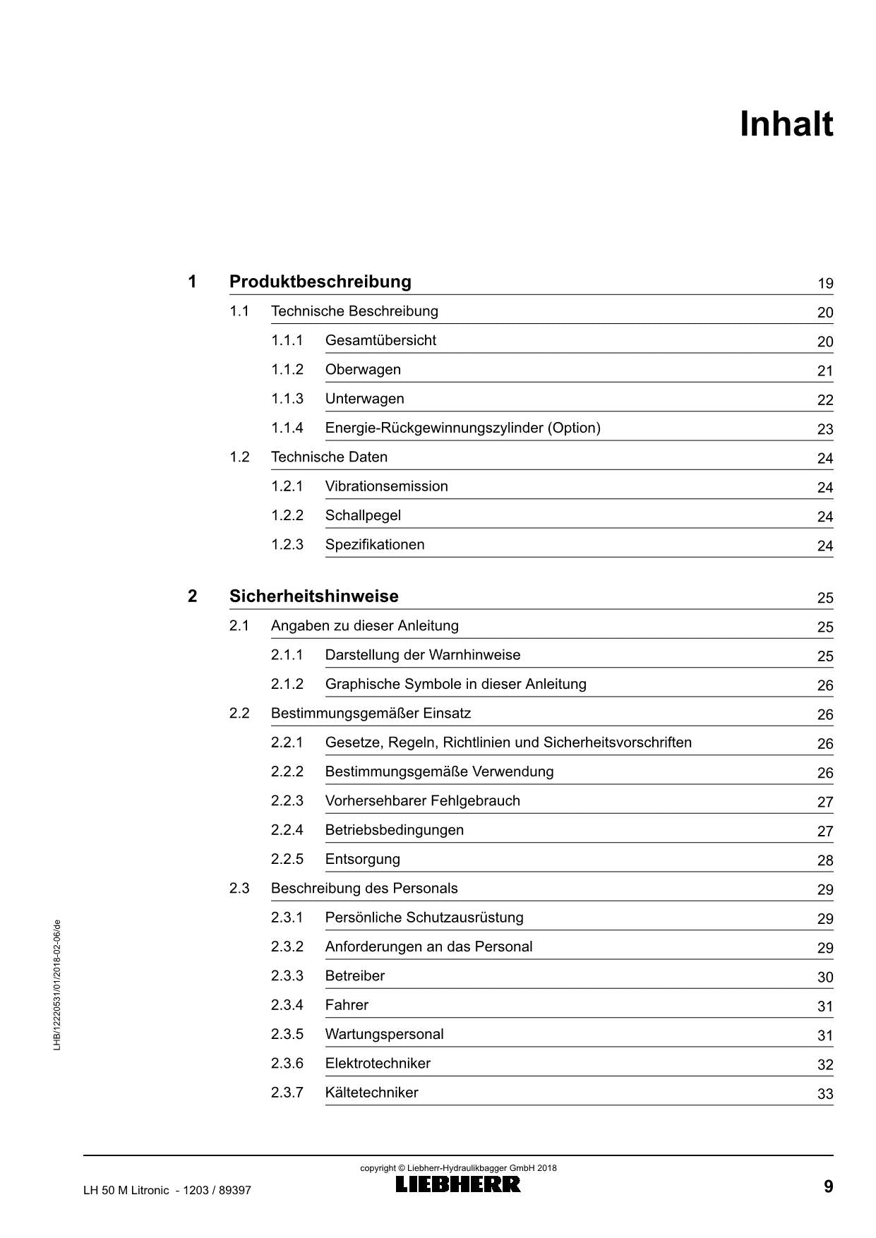Liebherr LH50 M Litronic Materialumschlaggerät Betriebsanleitung type 1203