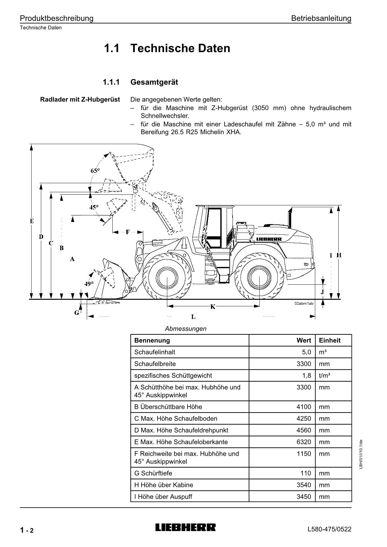 Liebherr L580 Radlader Betriebsanleitung ser 0522