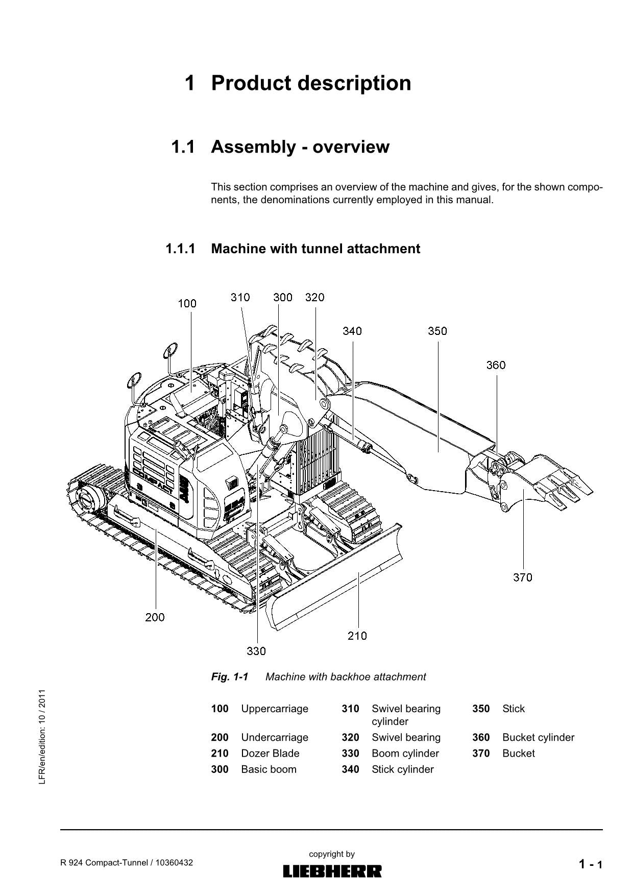 Manuel d'utilisation de la pelle compacte pour tunneliers Liebherr R924, numéro de série 31199