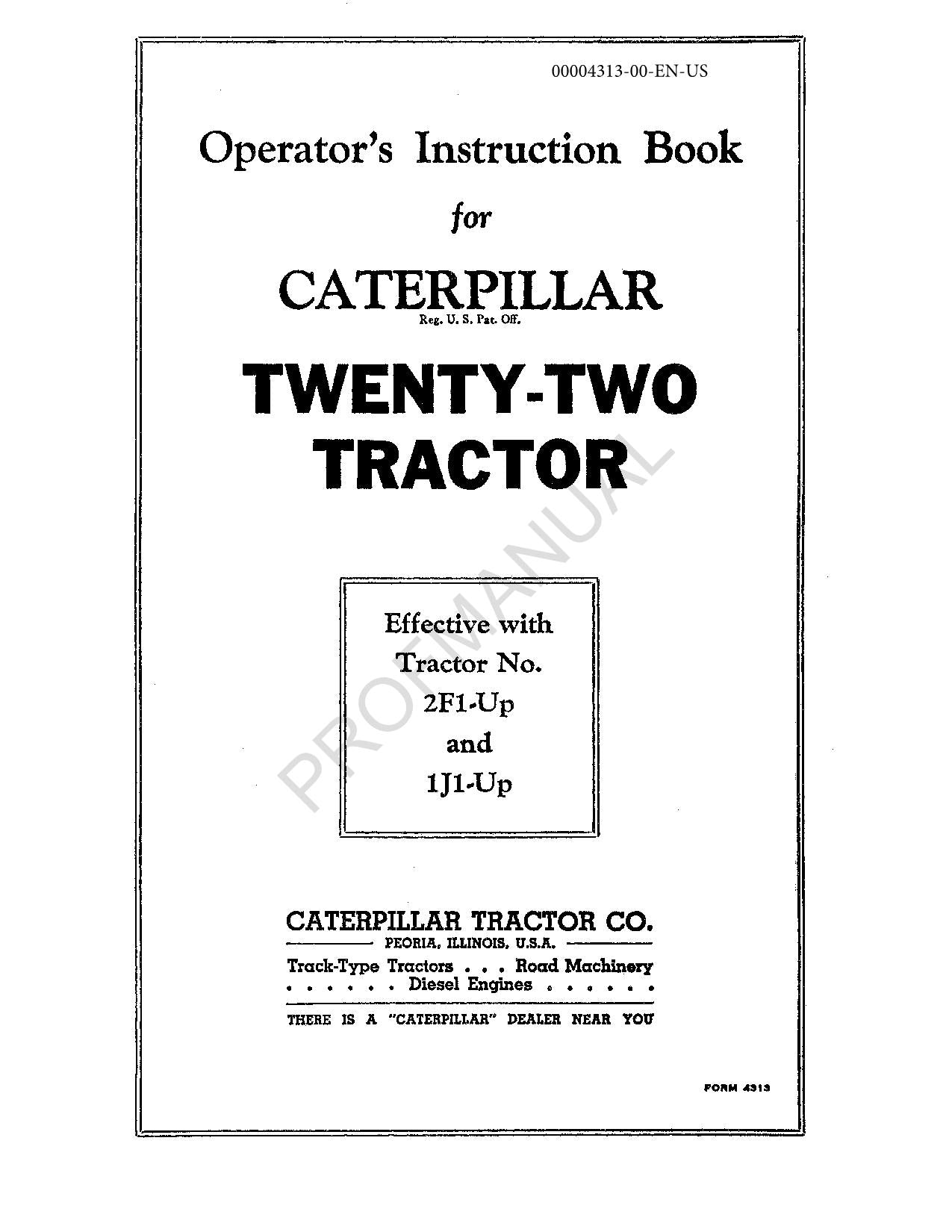 Caterpillar Twenty Two Tractor Operators Maintenance Manual 2F1-Up 1J1-Up