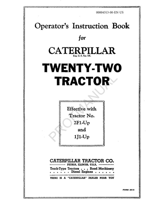 Wartungshandbuch für Traktorbediener von Caterpillar Twenty Two, 2F1-Up, 1J1-Up