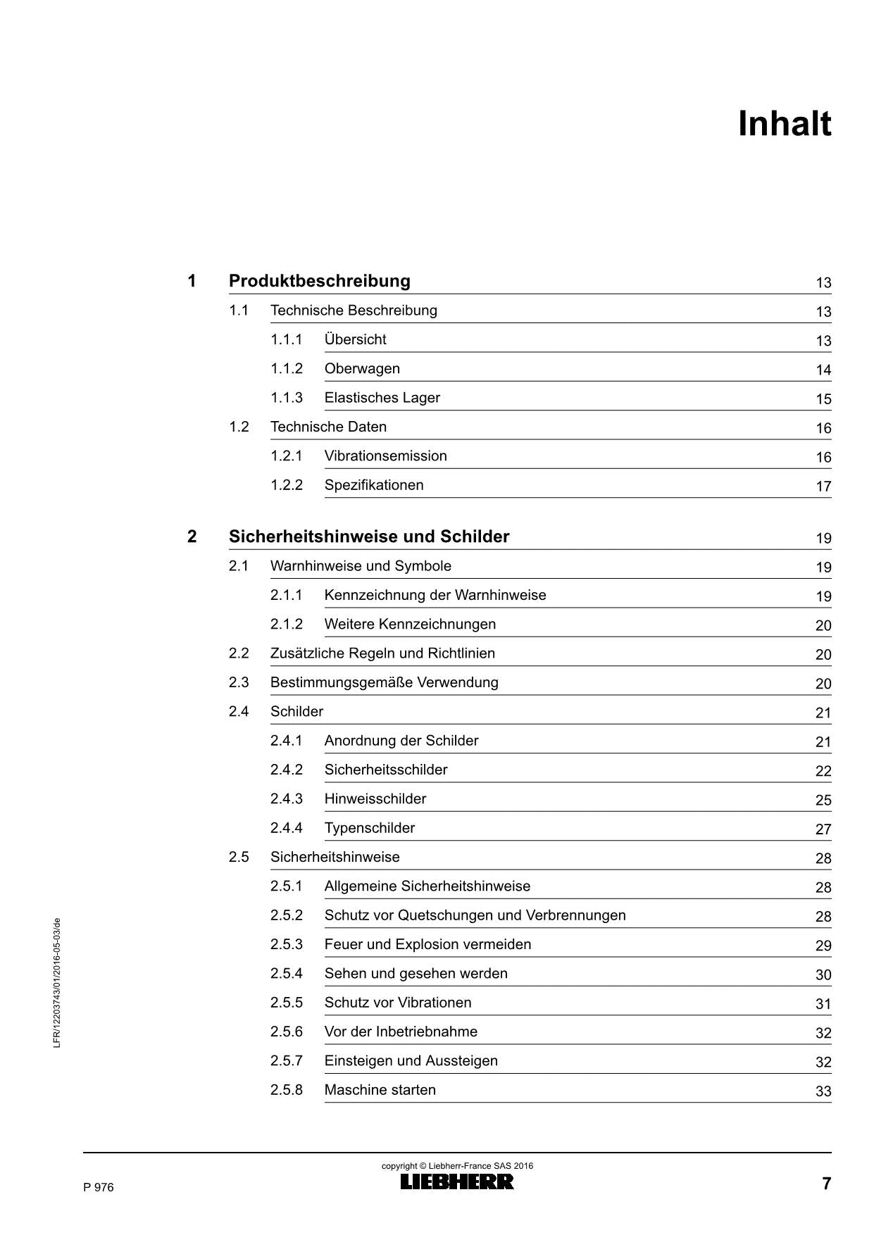 Liebherr P976 Hydraulikbagger Manuel d'instructions