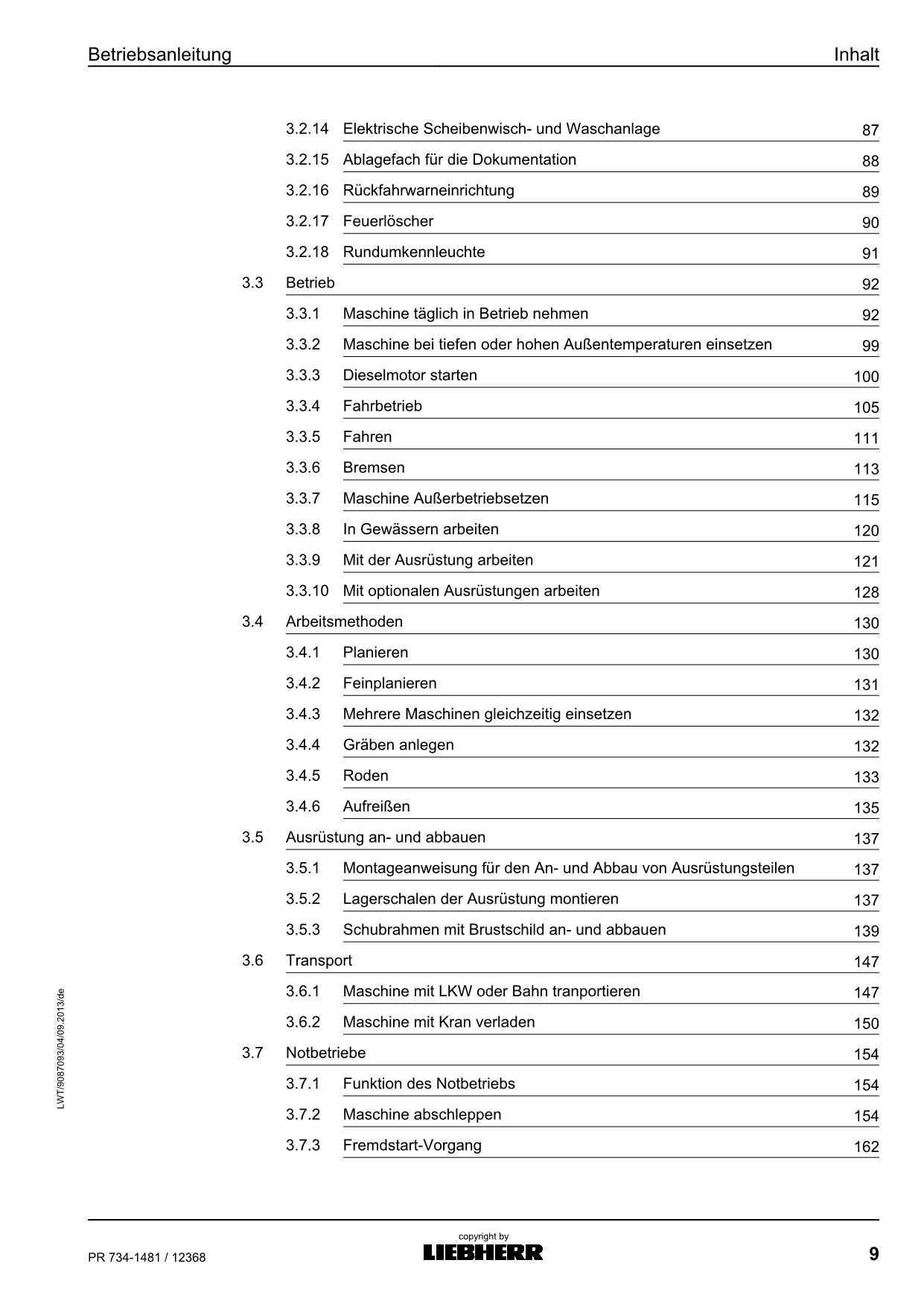 Liebherr PR734 Planierraupe Betriebsanleitung ser 12368