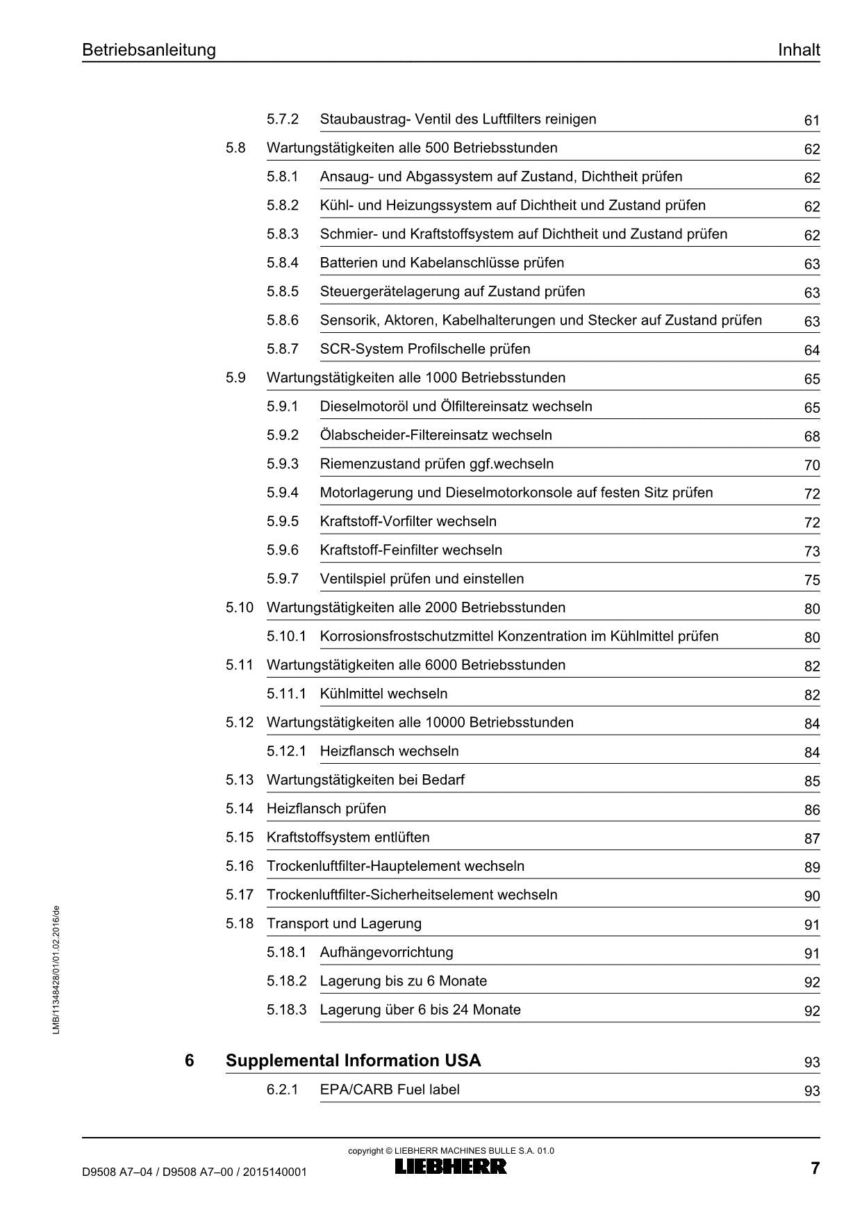 Liebherr D9508 A7-04 D9508 A7-00 Dieselmotor Betriebsanleitung