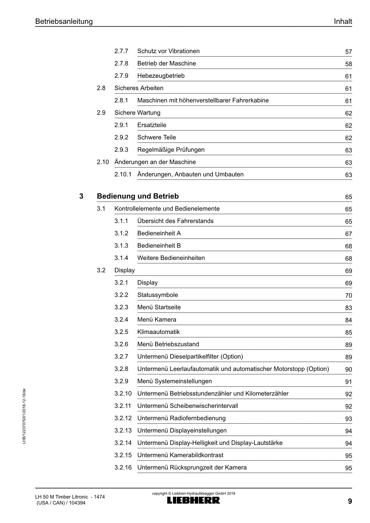 Liebherr LH50 M TimbeRLitronic Materialumschlaggerät Betriebsanleitung 1474 USA