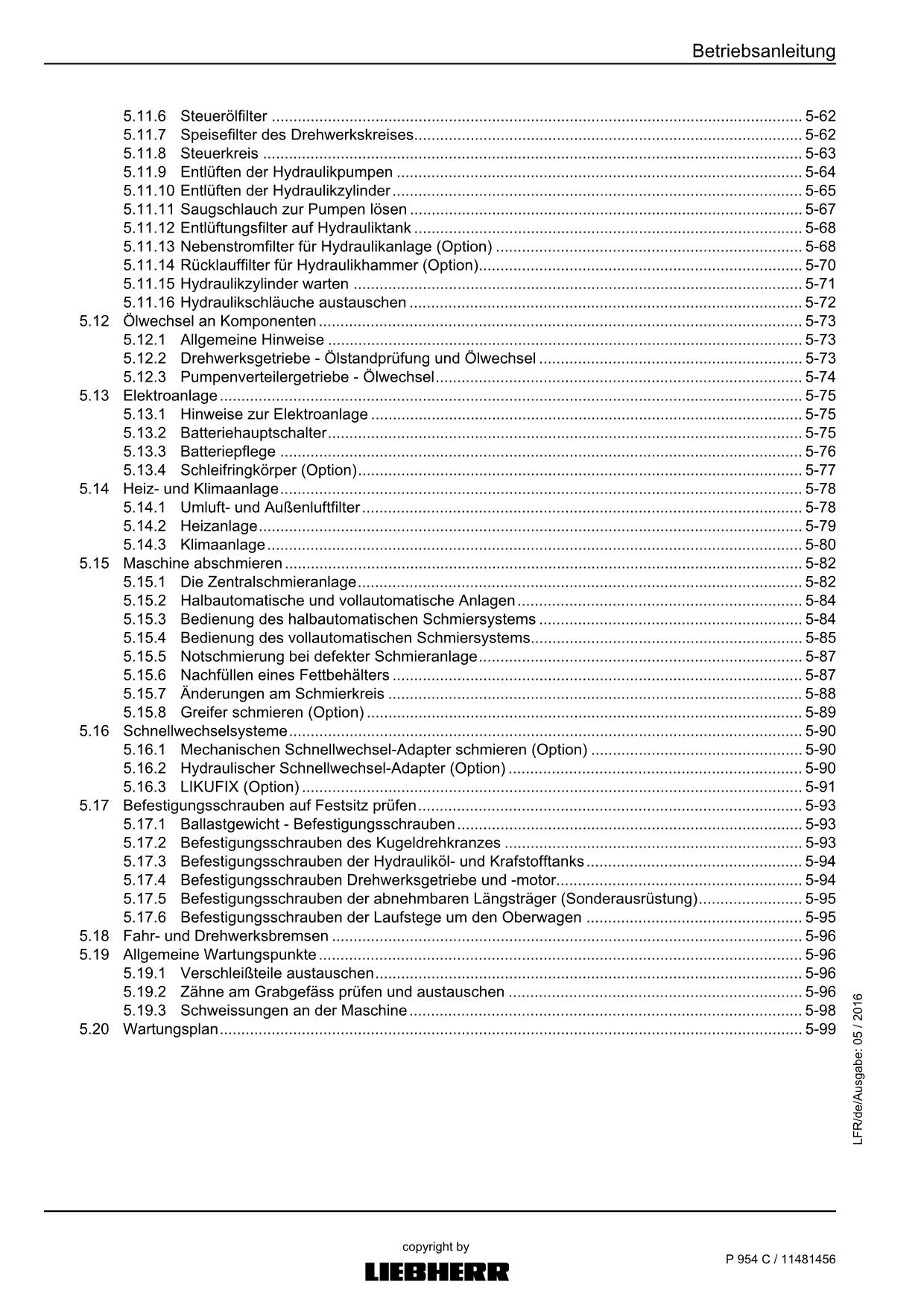 Liebherr P954 C Hydraulikbagger Betriebsanleitung