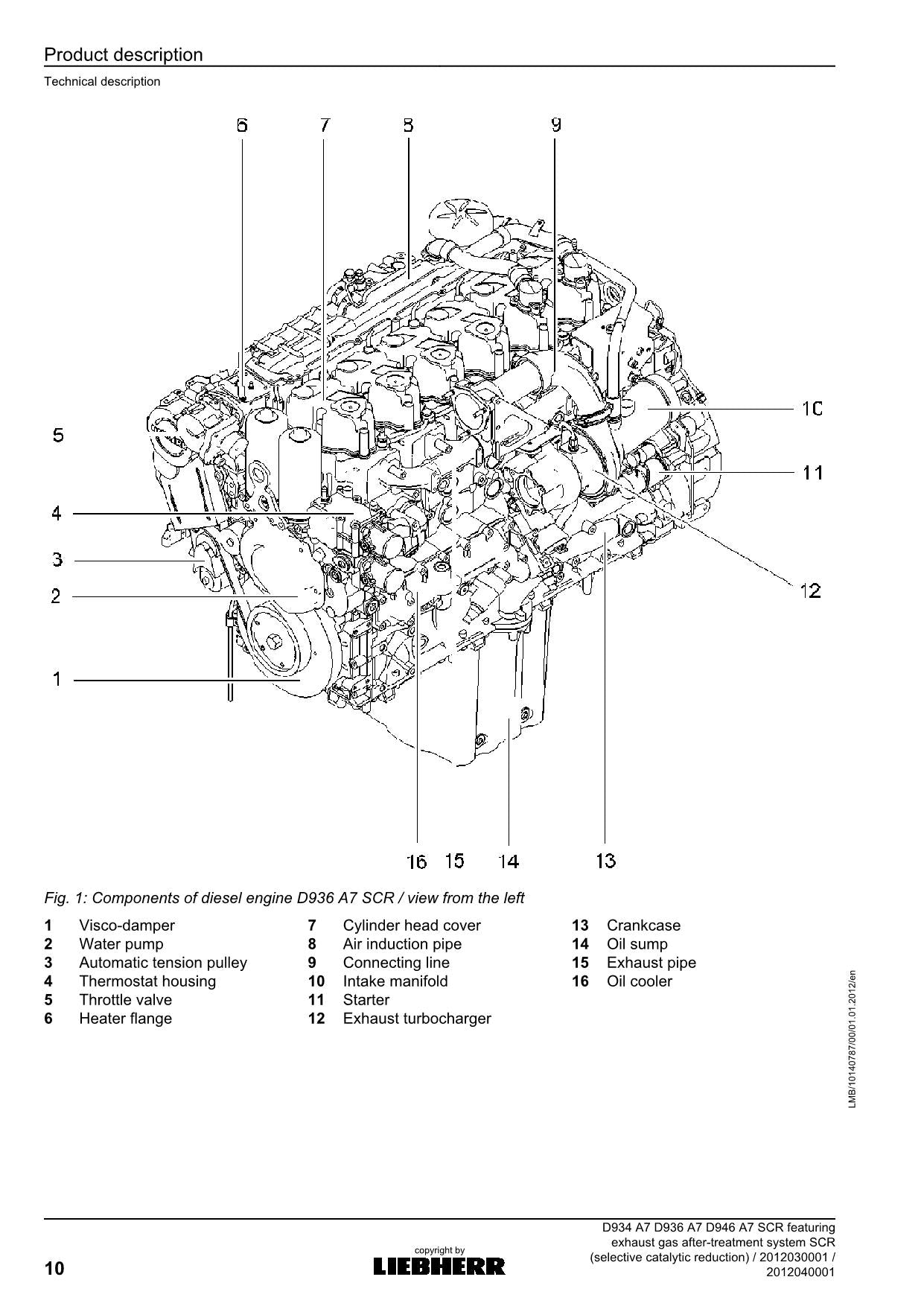 Liebherr D934 D936 D946 SCR avec moteur à gaz d'échappement Manuel d'utilisation