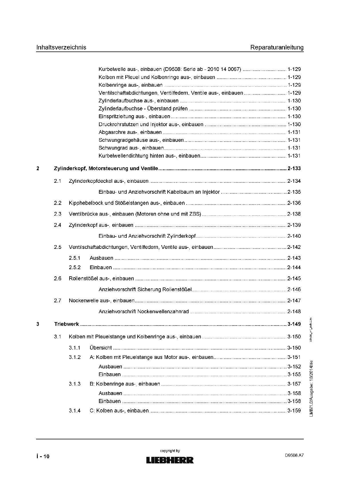 Liebherr D9508 A7 Dieselmotor Reparaturanleitung