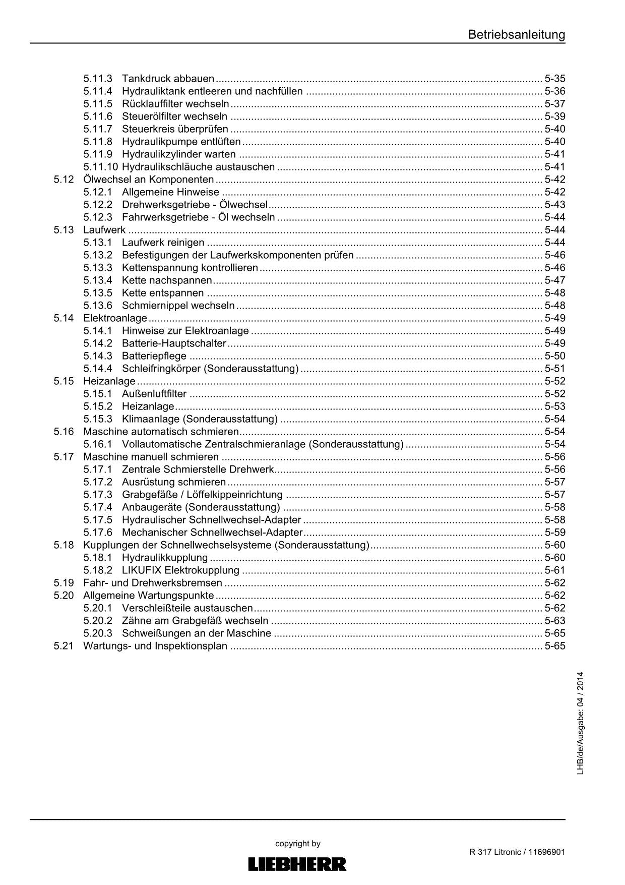 Liebherr R317 Litronic Hydraulikbagger Manuel d'instructions 11696901