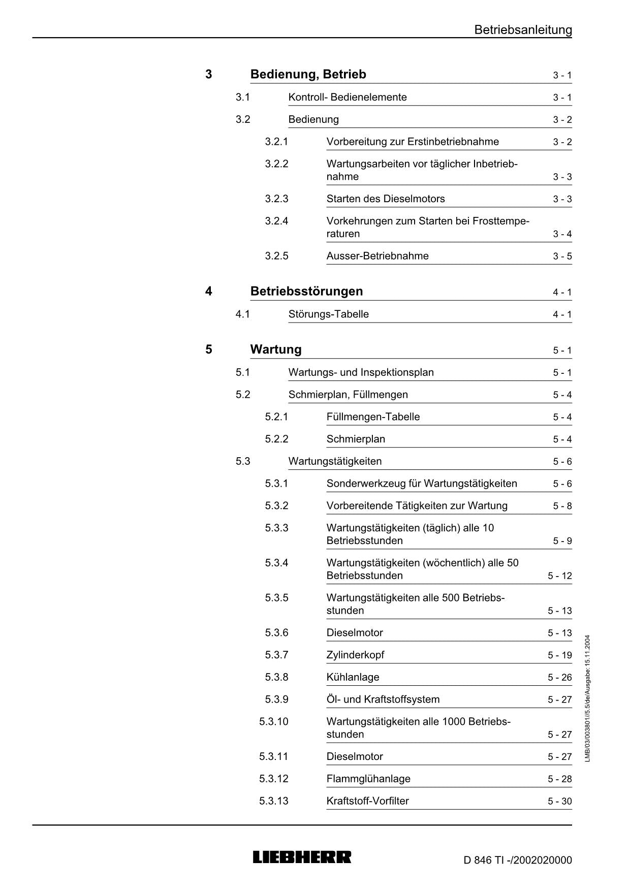 Liebherr D846 TI Dieselmotor Betriebsanleitung