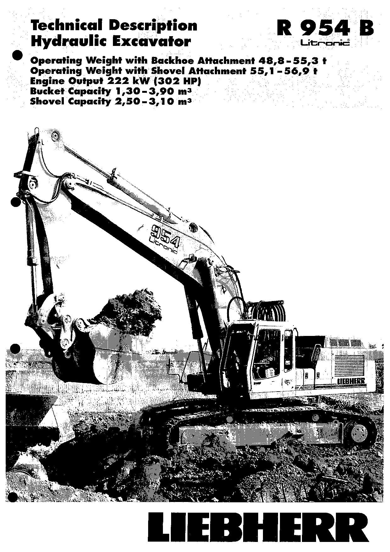 Liebherr R954 B Litronic Excavator Operators manual serial 5259