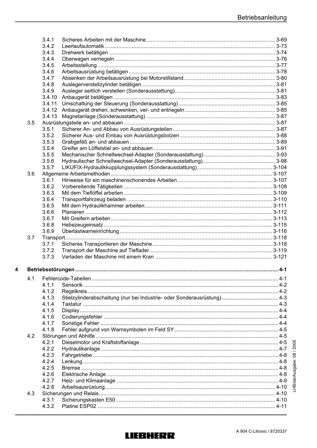 Liebherr A904 C-Litronic Hydraulikbagger Betriebsanleitung ser 720