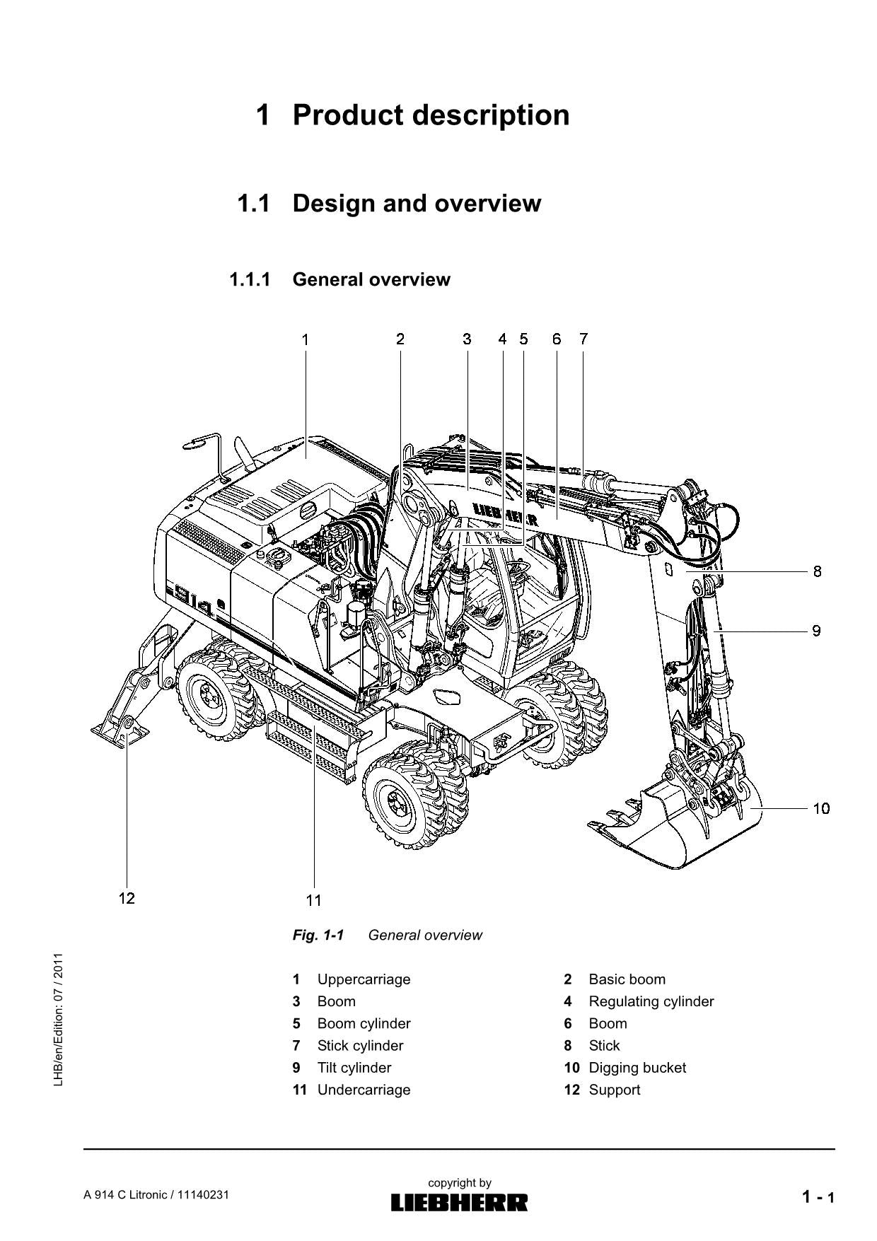 Manuel d'utilisation de la pelle Liebherr A914 C Litronic