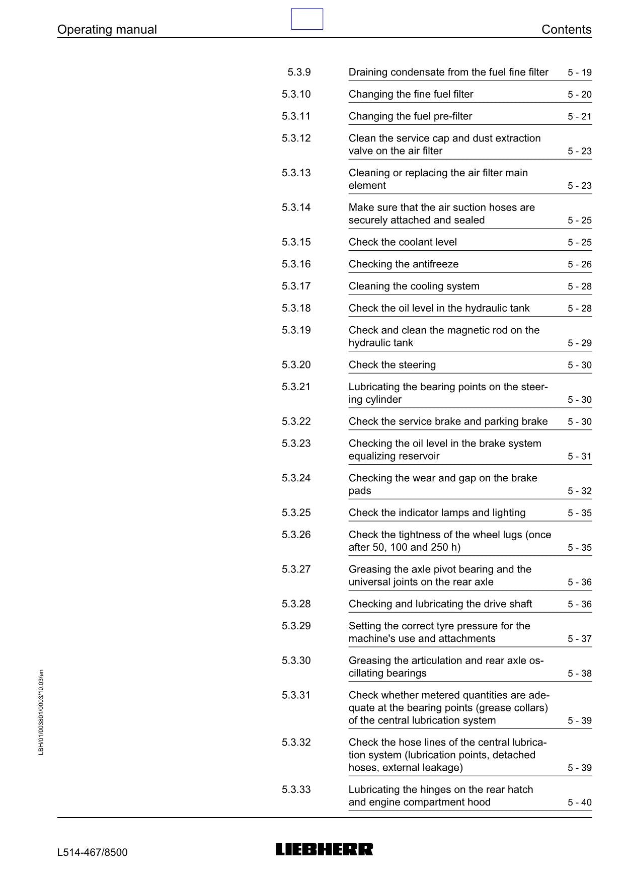 Liebherr L514 Stereo Wheel Loader Operators manual