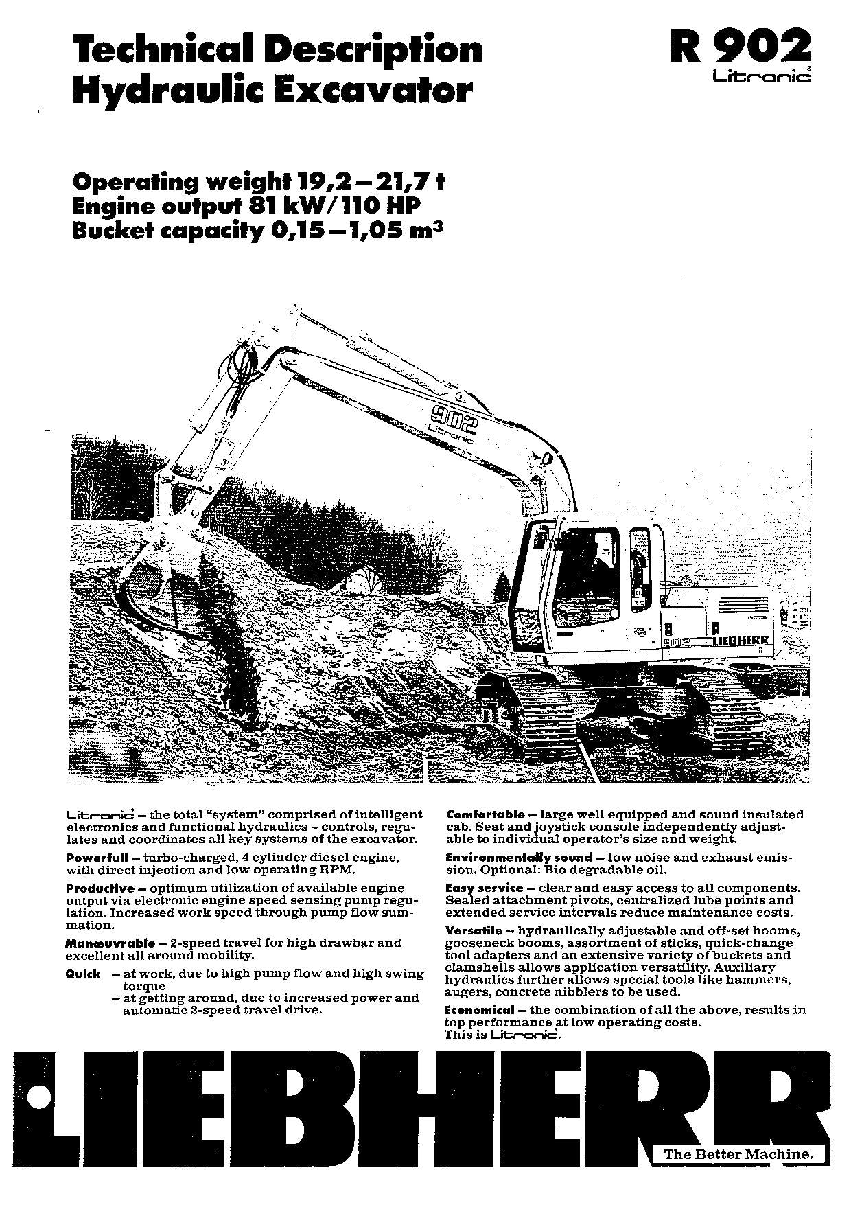 Liebherr R902 Litronic Excavator Operators manual serial 3001