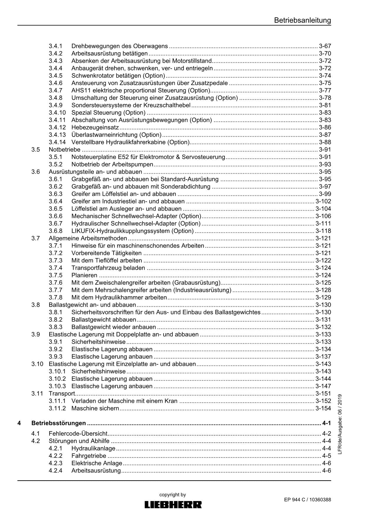 Liebherr EP944 C Hydraulikbagger Betriebsanleitung BR