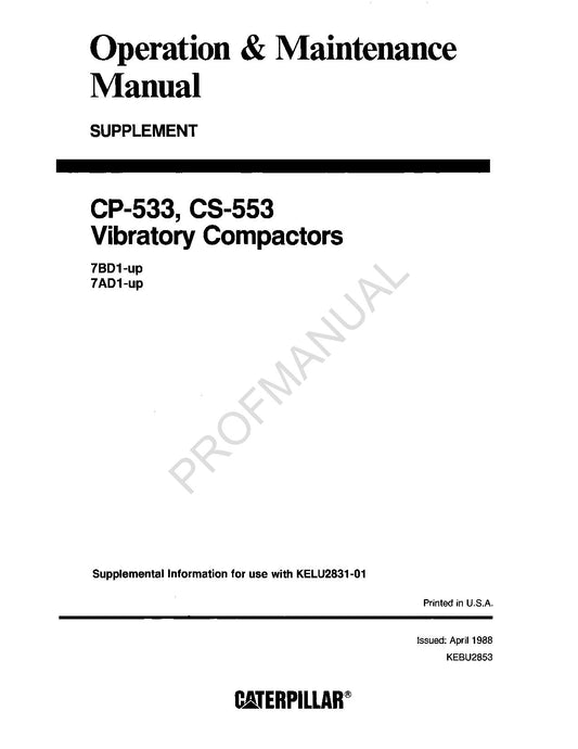 Caterpillar CP 533 CS 553 Vibratory Compactor Suppl Operators Maintenance Manual