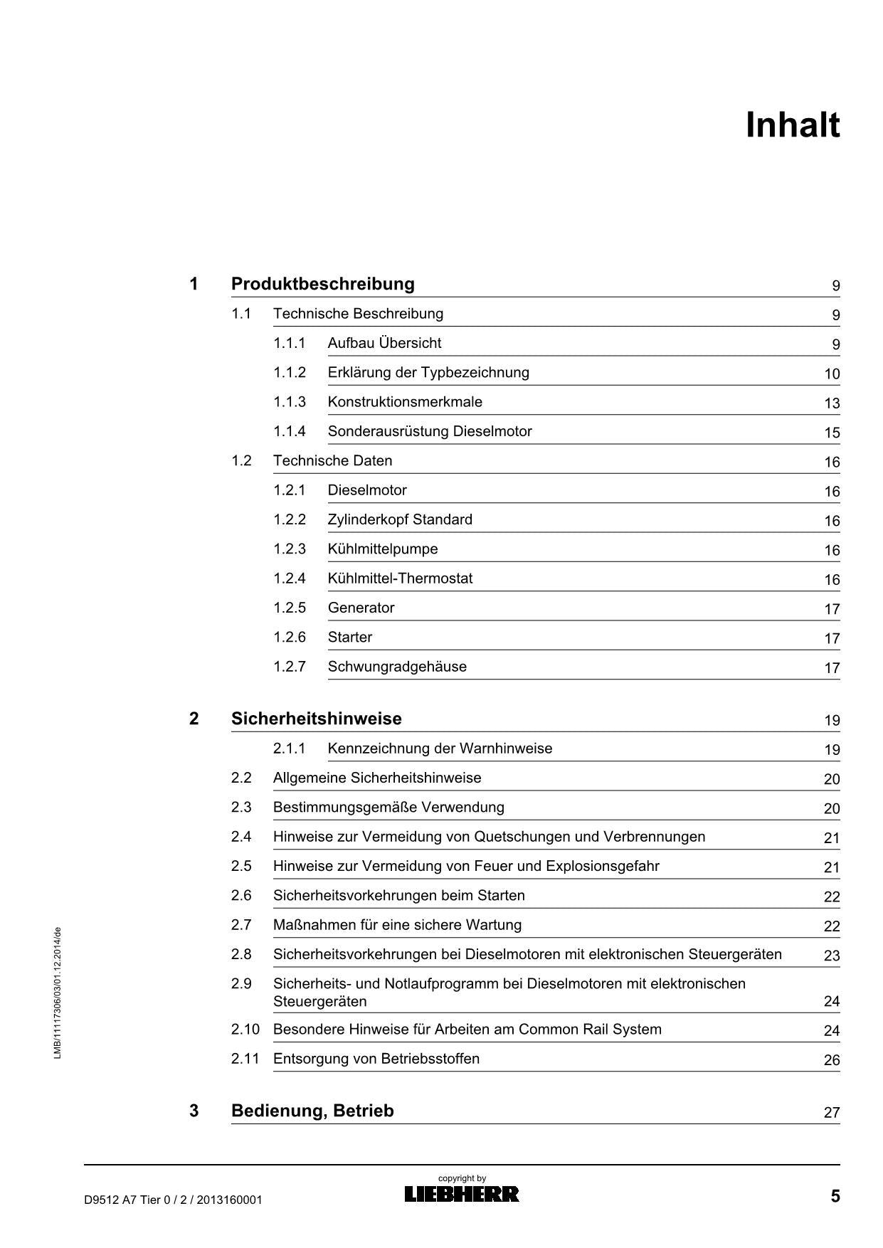 Liebherr D9512 A7 Tier0 2 Dieselmotor Betriebsanleitung