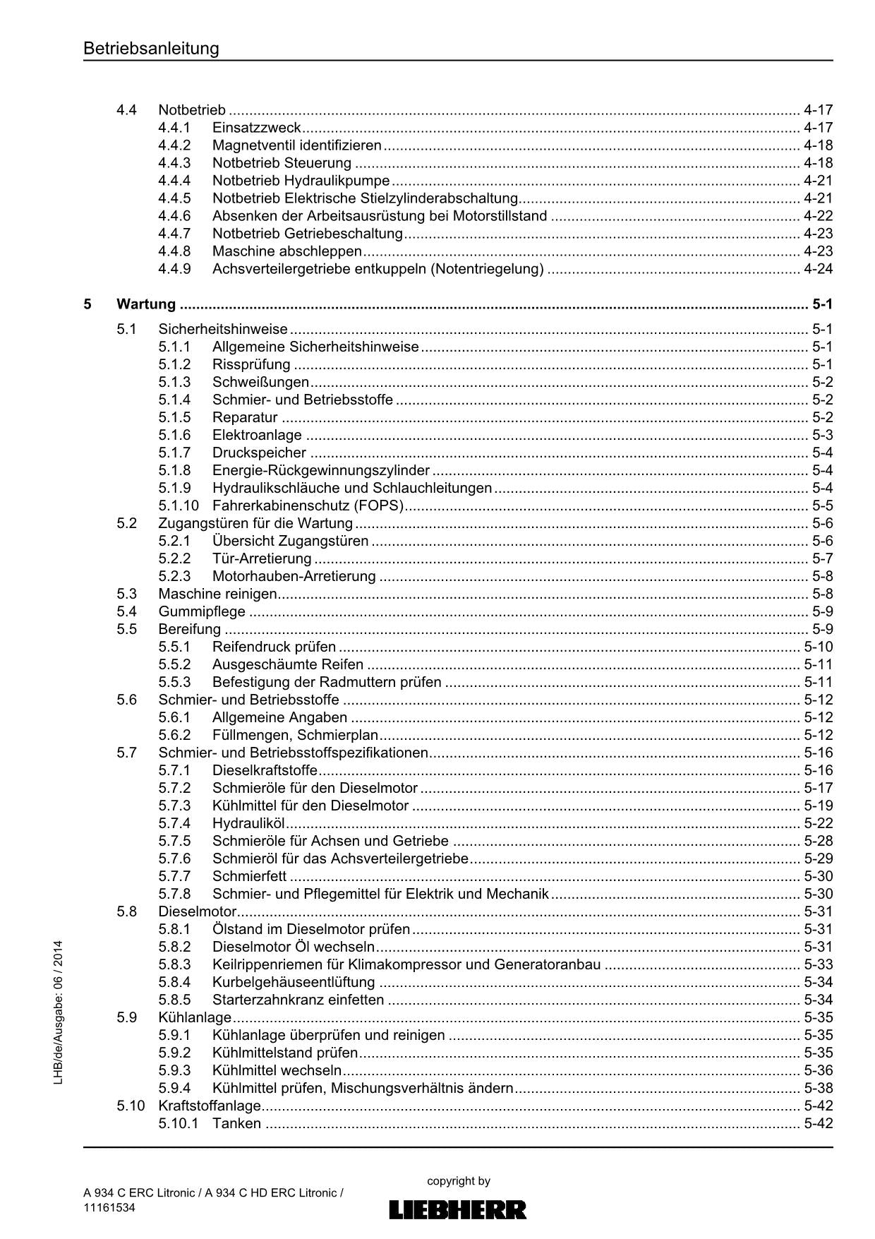 Liebherr A934 C ERC A934 C HD ERC Litronic Umschlaggerät Betriebsanleitung
