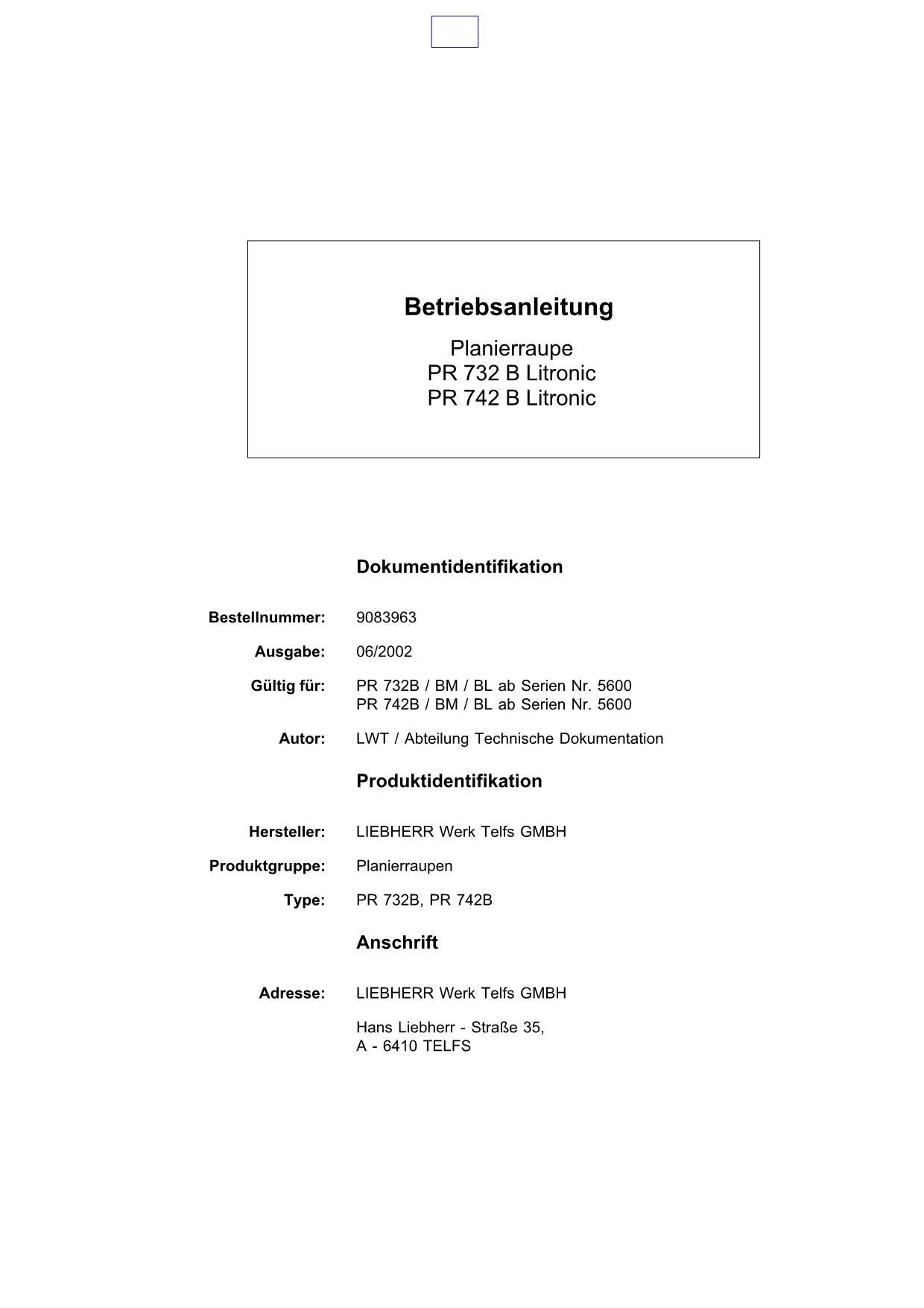 Liebherr PR732B PR742B Planierraupe Manuel d'instructions