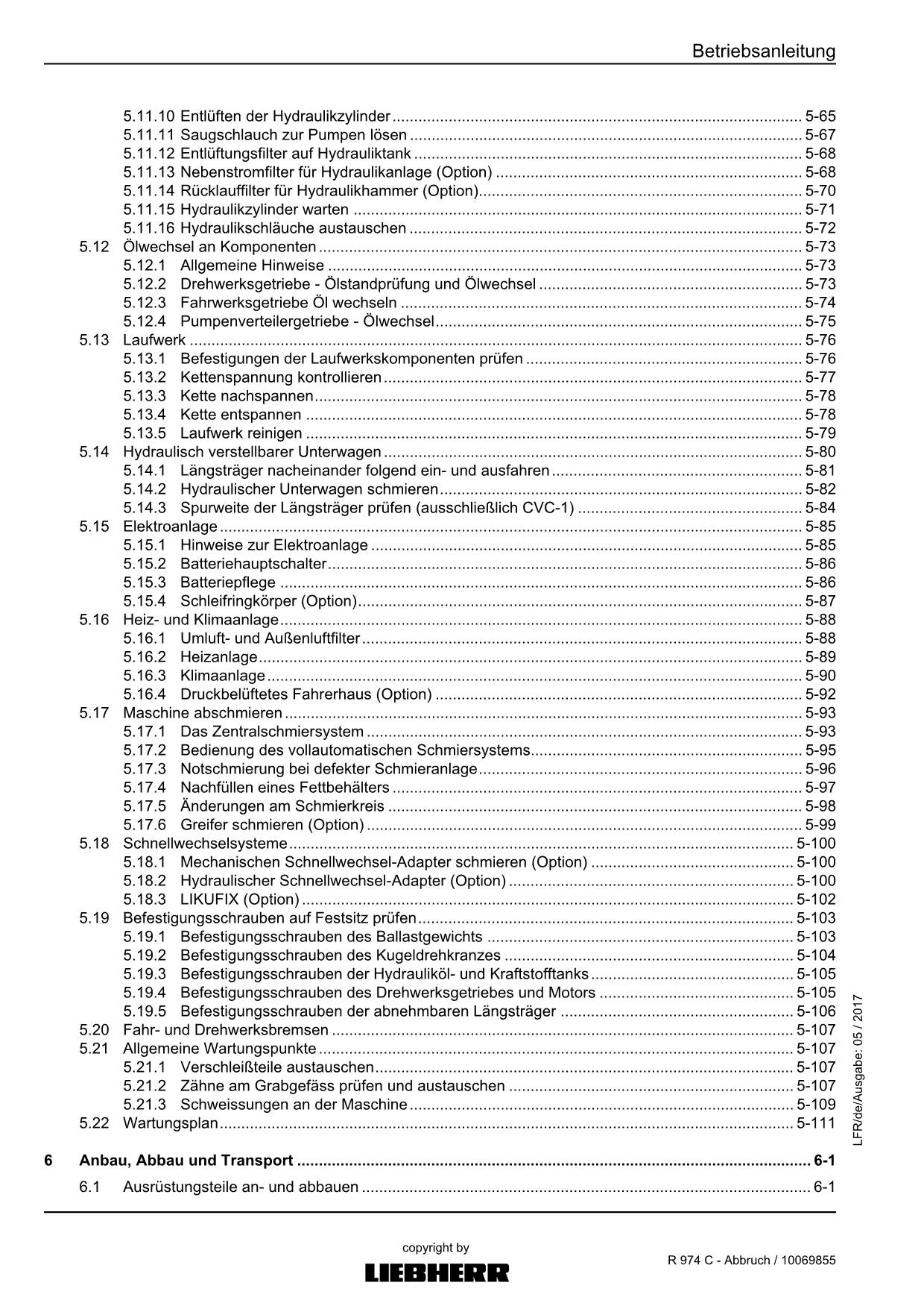 Liebherr R974 C Abbruch Hydraulikbagger Betriebsanleitung
