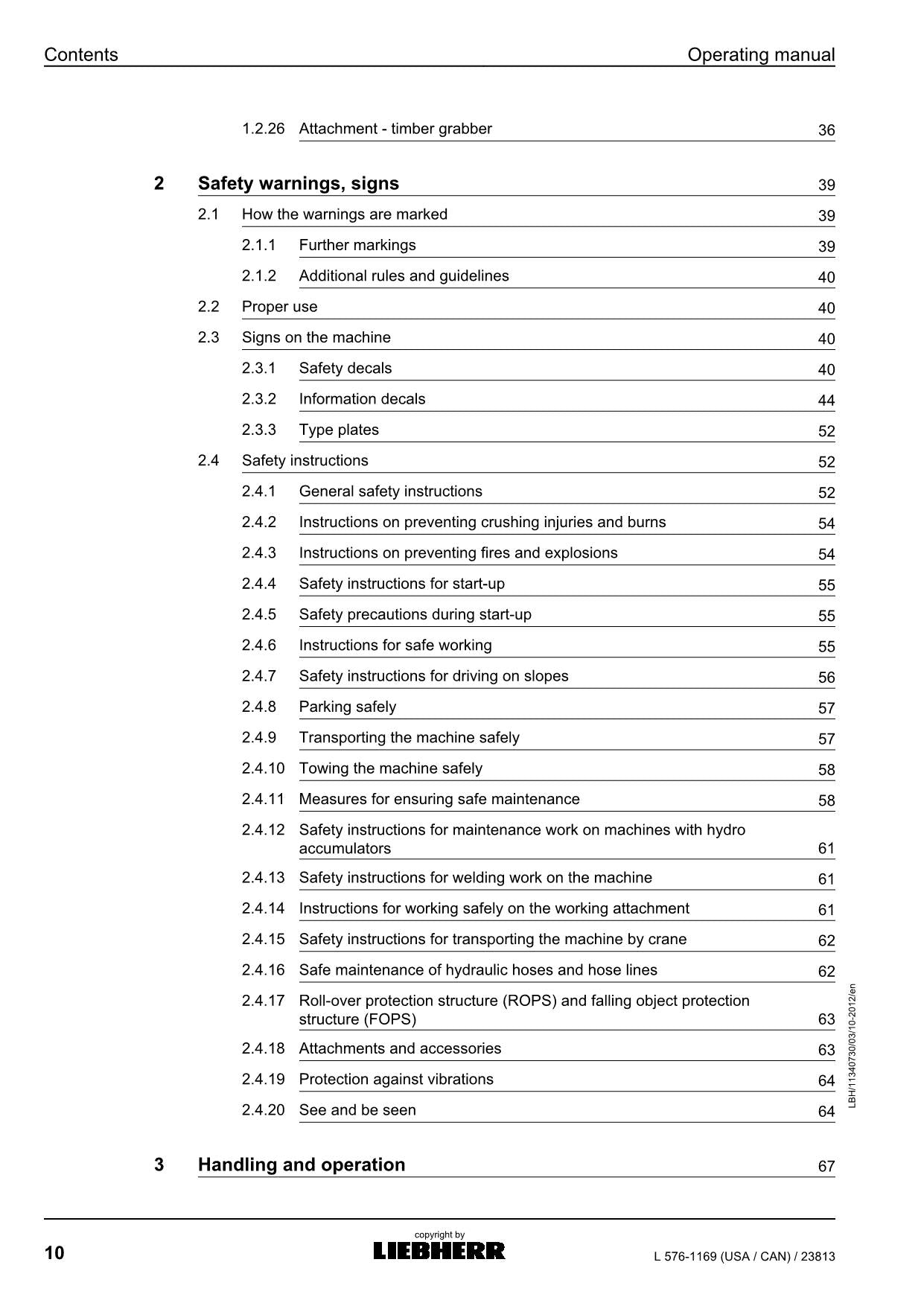 Liebherr L576-1169 (USA CAN) Wheel Loader Operators manual