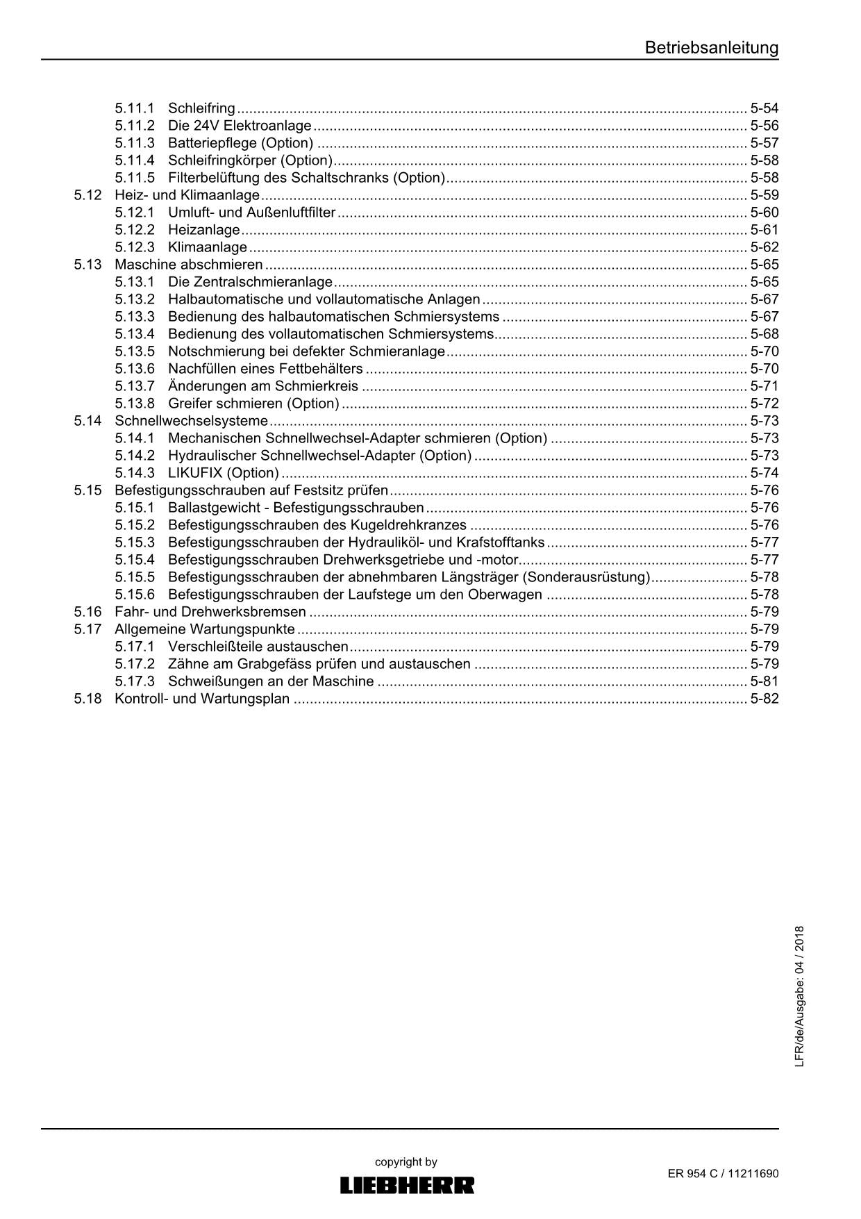 Liebherr ER954 C Hydraulikbagger Betriebsanleitung
